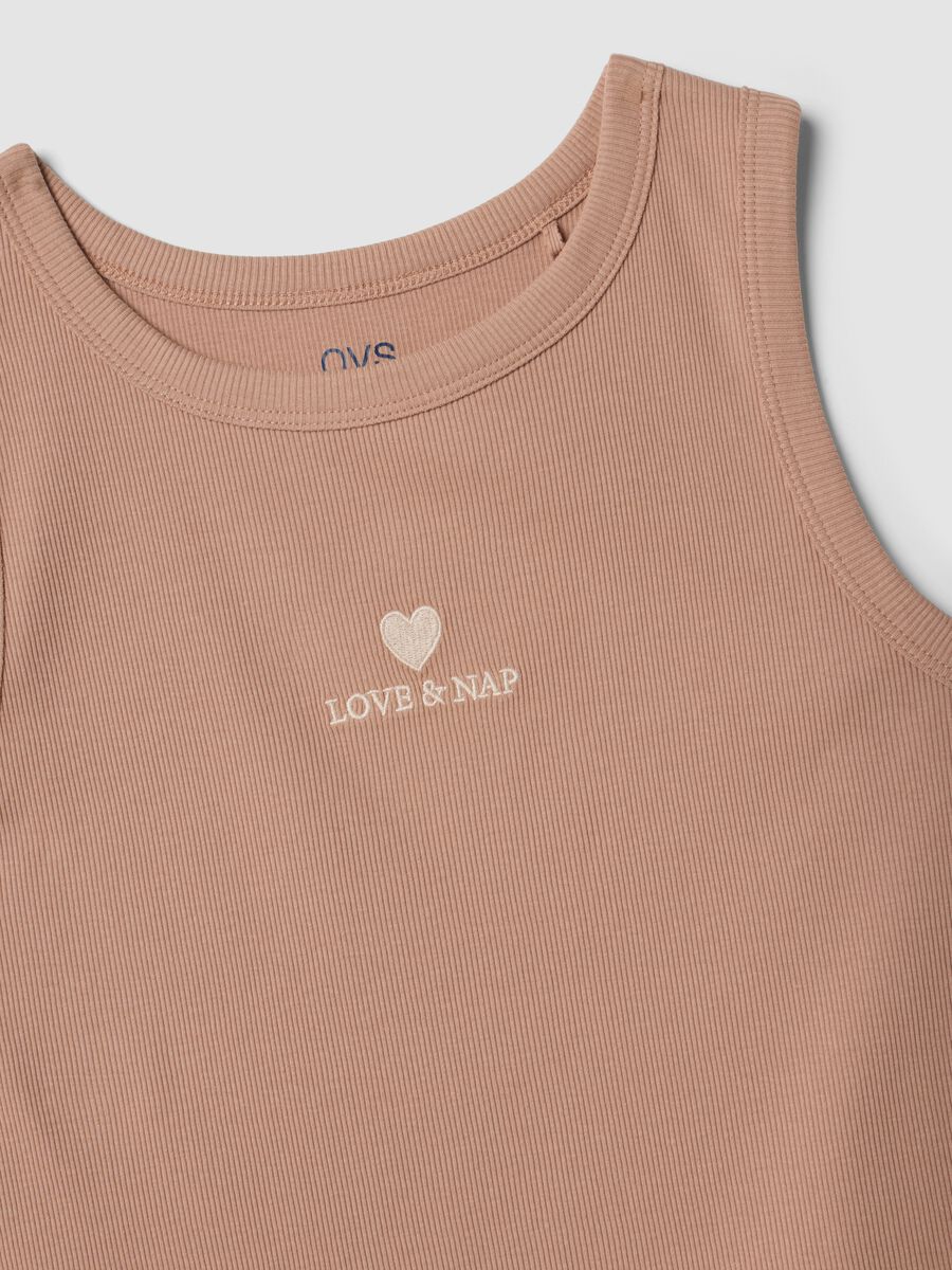 Brown pure organic cotton pyjamas with sleeveless top and printed trousers_6