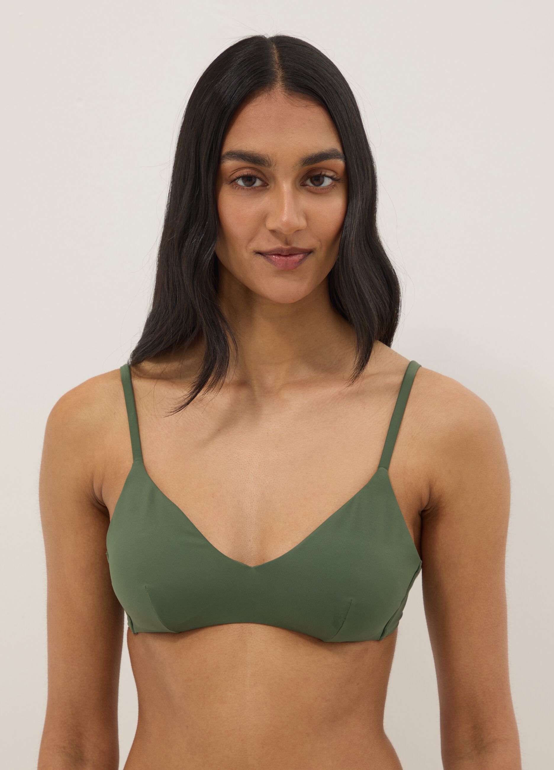 Green triangle bikini top with removable padding