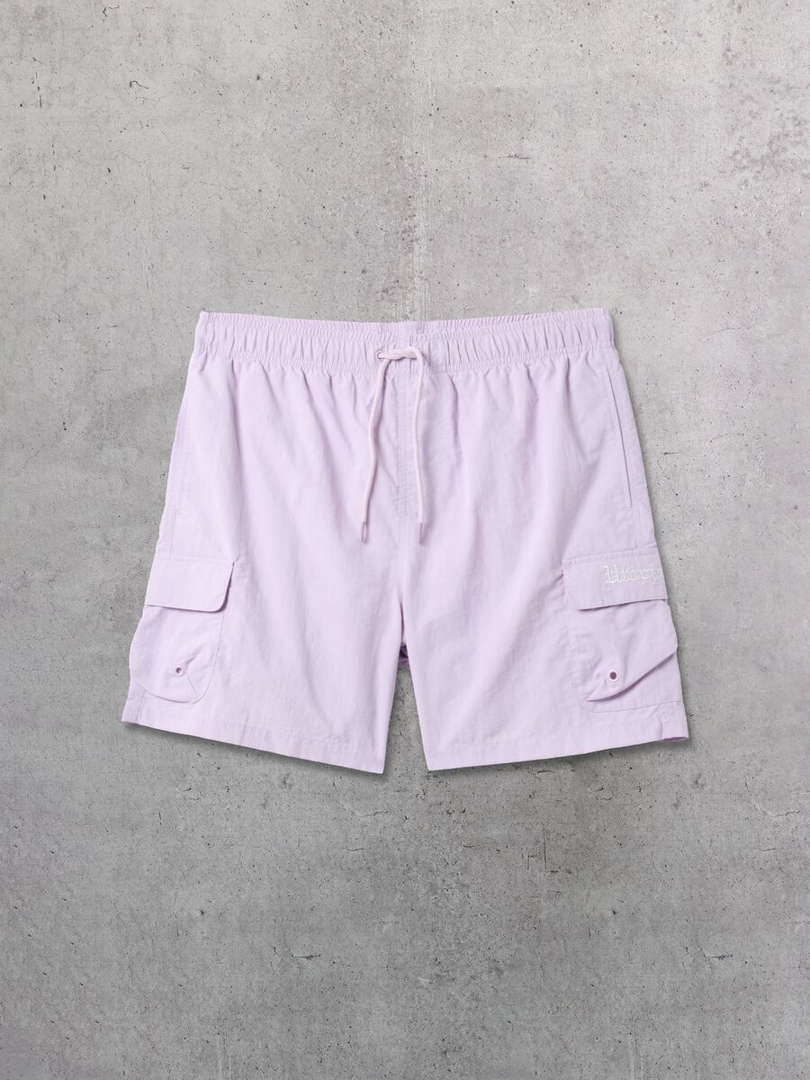 Pastel Lilac Cargo Swim Shorts_0
