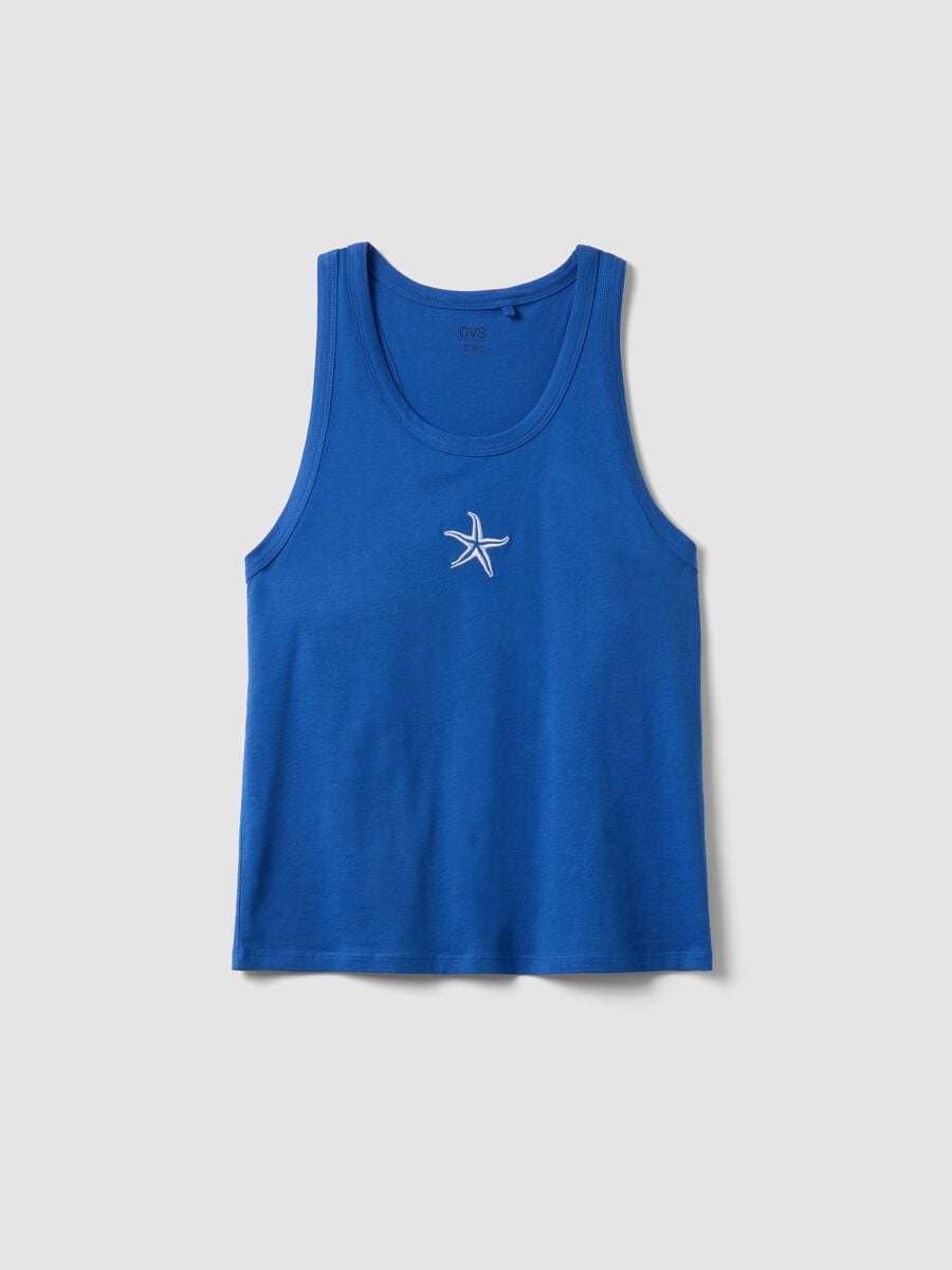 Blue pure cotton pyjama vest top, regular fit, with embroidery_4