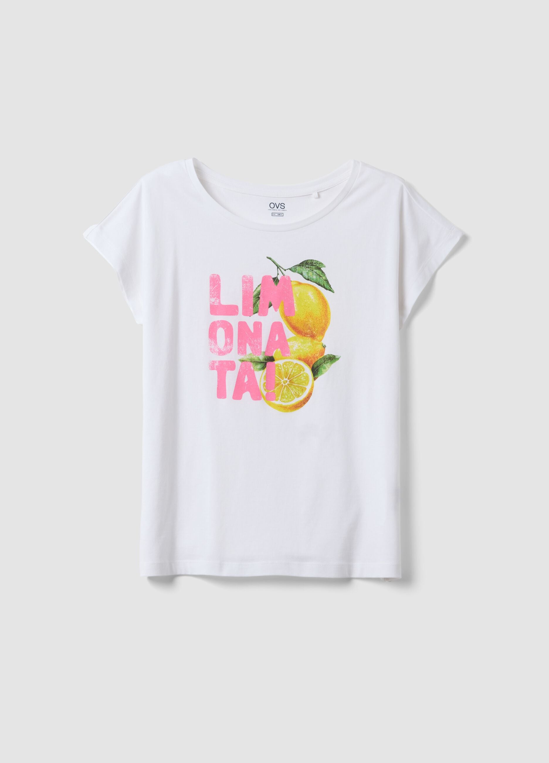 White organic cotton pyjama T-shirt with print, regular fit