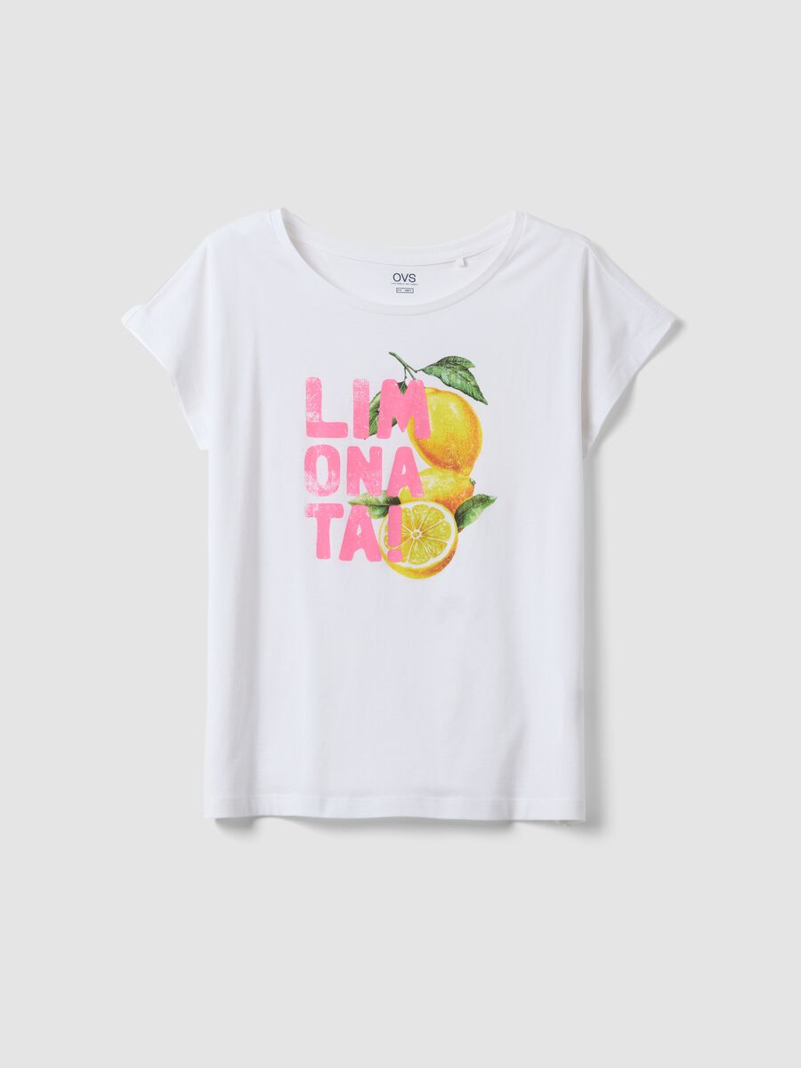 White organic cotton pyjama T-shirt with print, regular fit_4