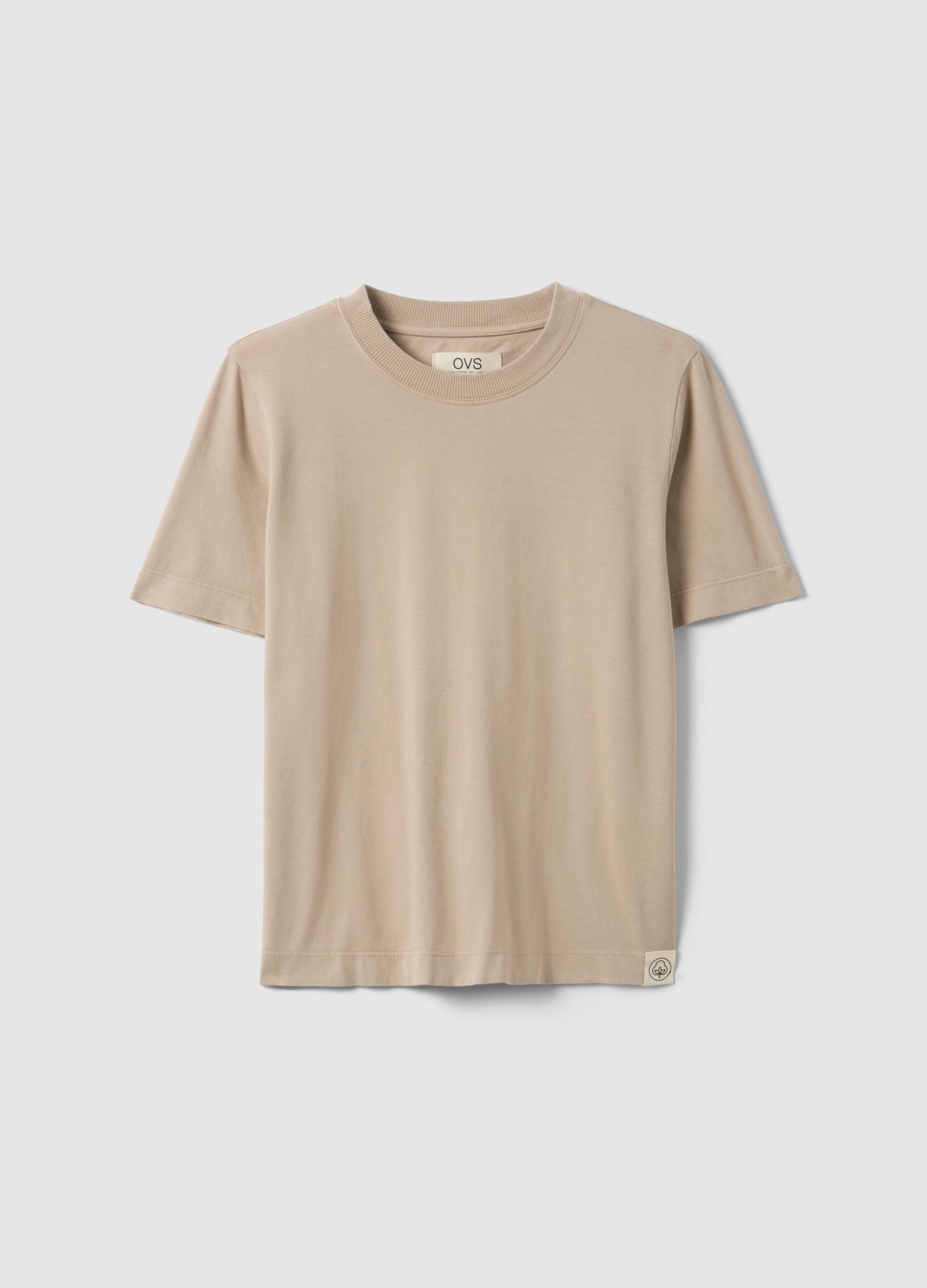 Short-sleeved beige T-shirt in pure Italian cotton