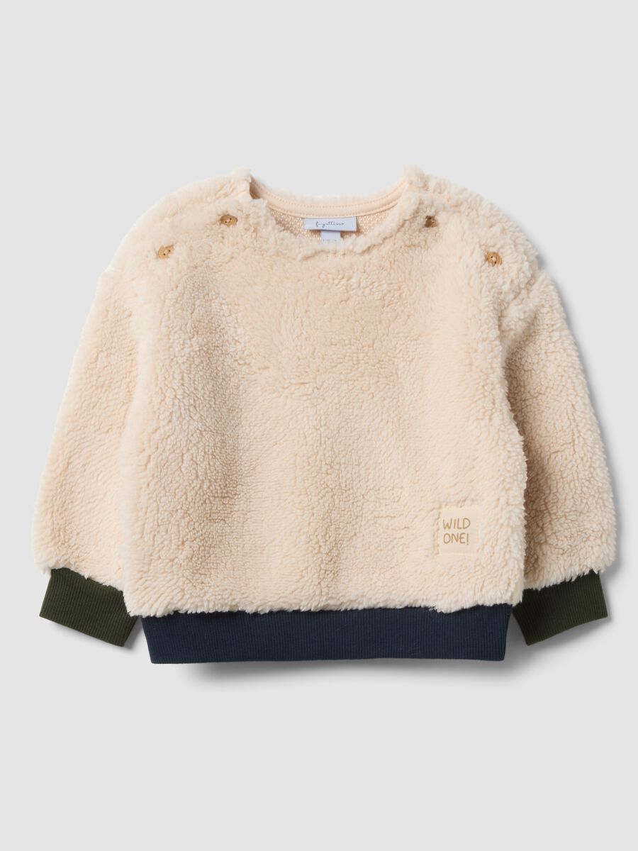 Beige organic cotton crew-neck sweatshirt for baby_0