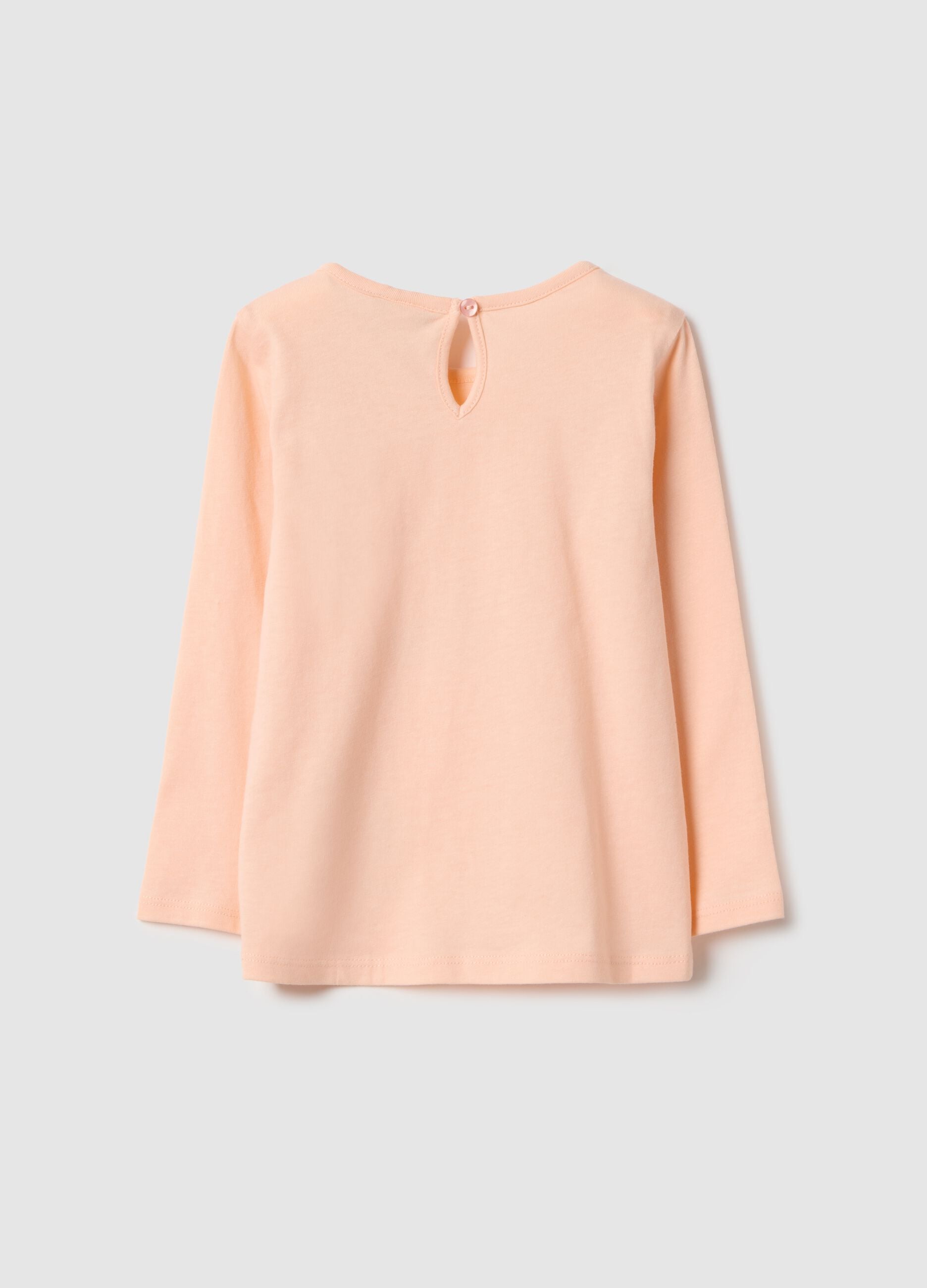 Orange long-sleeved girl's t-shirt in pure cotton regular fit