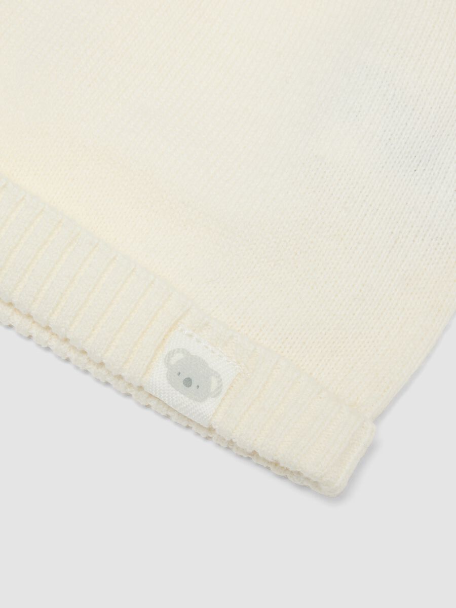 White pure organic cotton knitted baby hat with pom‑poms_2
