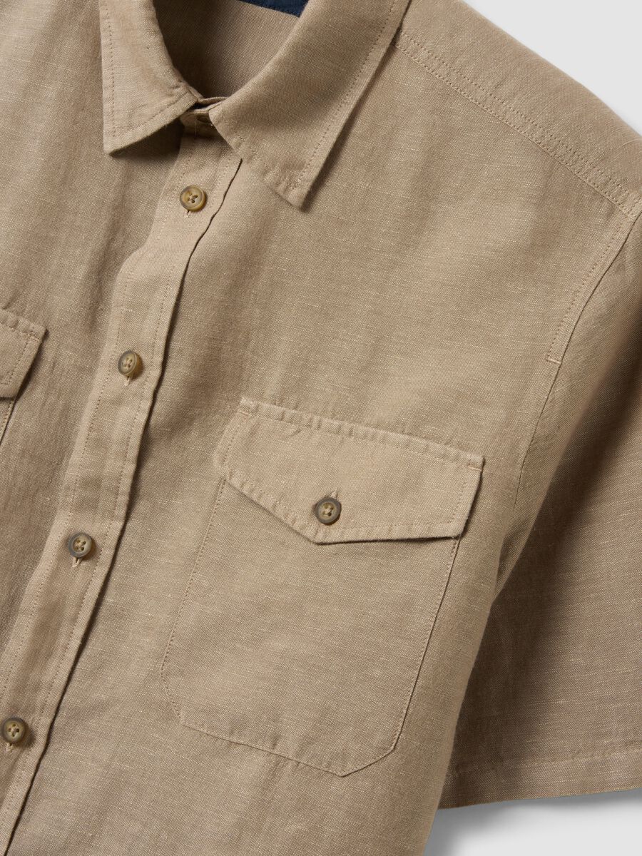 Beige Linen-Cotton Blend Regular Fit Shirt_5