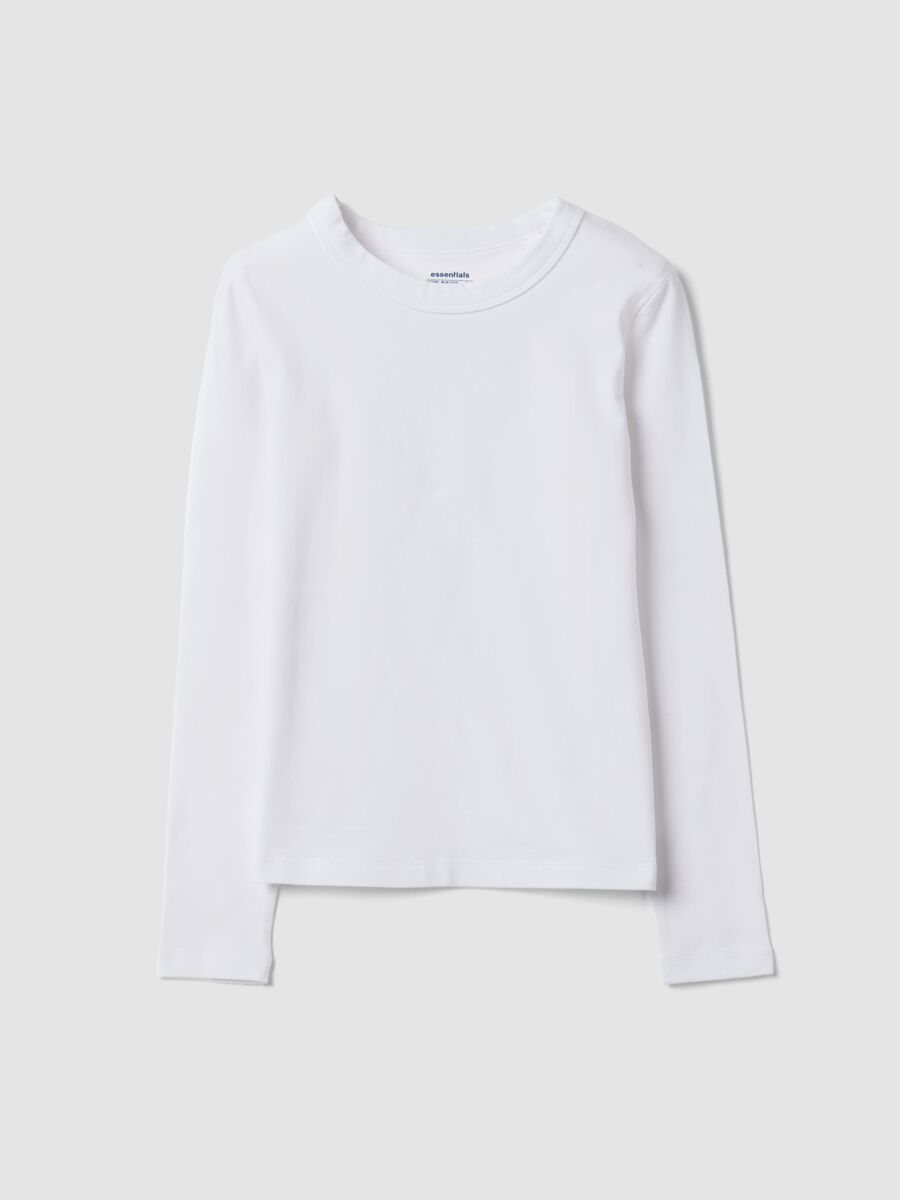 White organic cotton and stretchy viscose T-shirt with ribbed neckline for girls_4