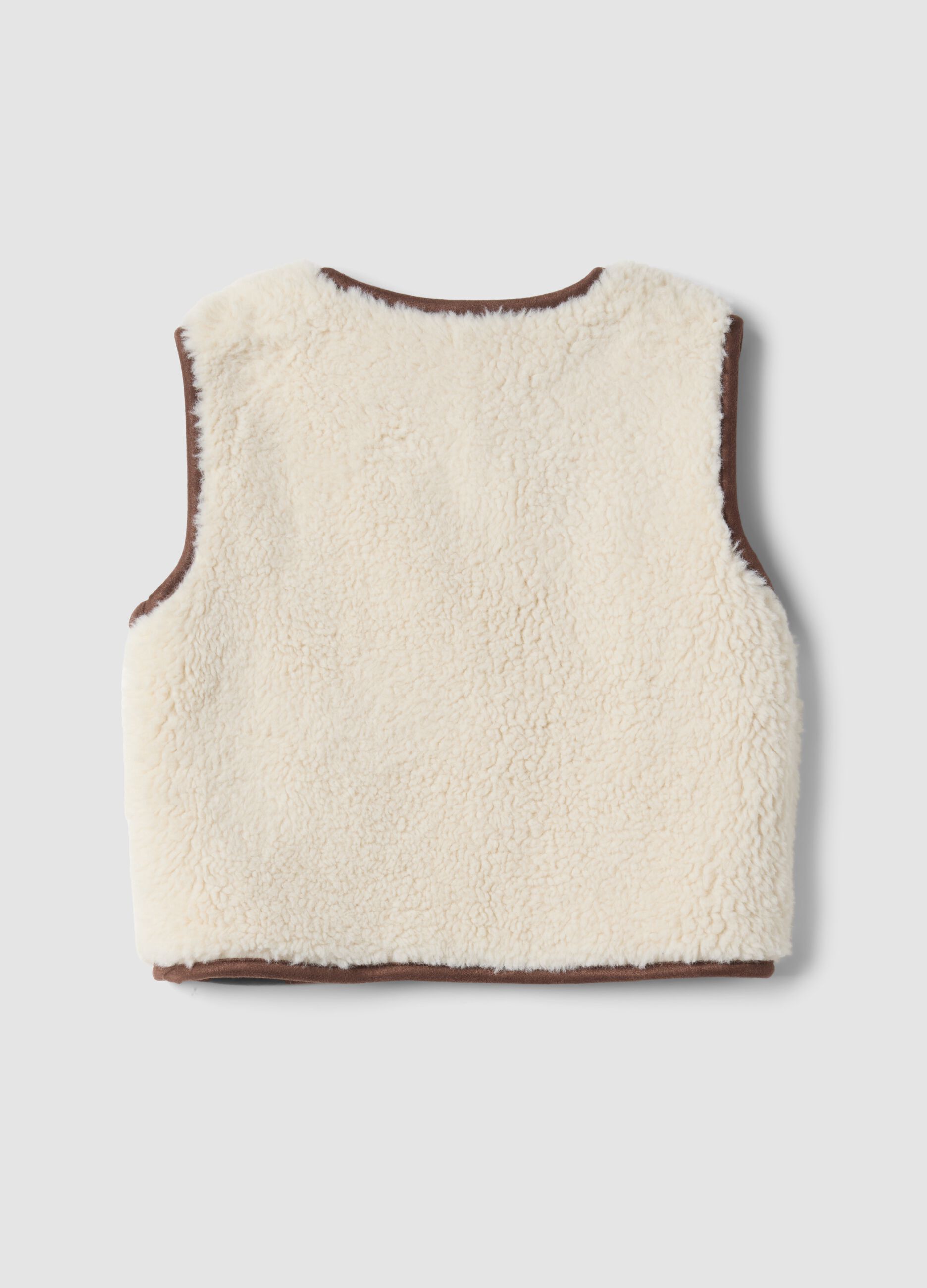 White crew-neck gilet with floral embroidery, regular fit