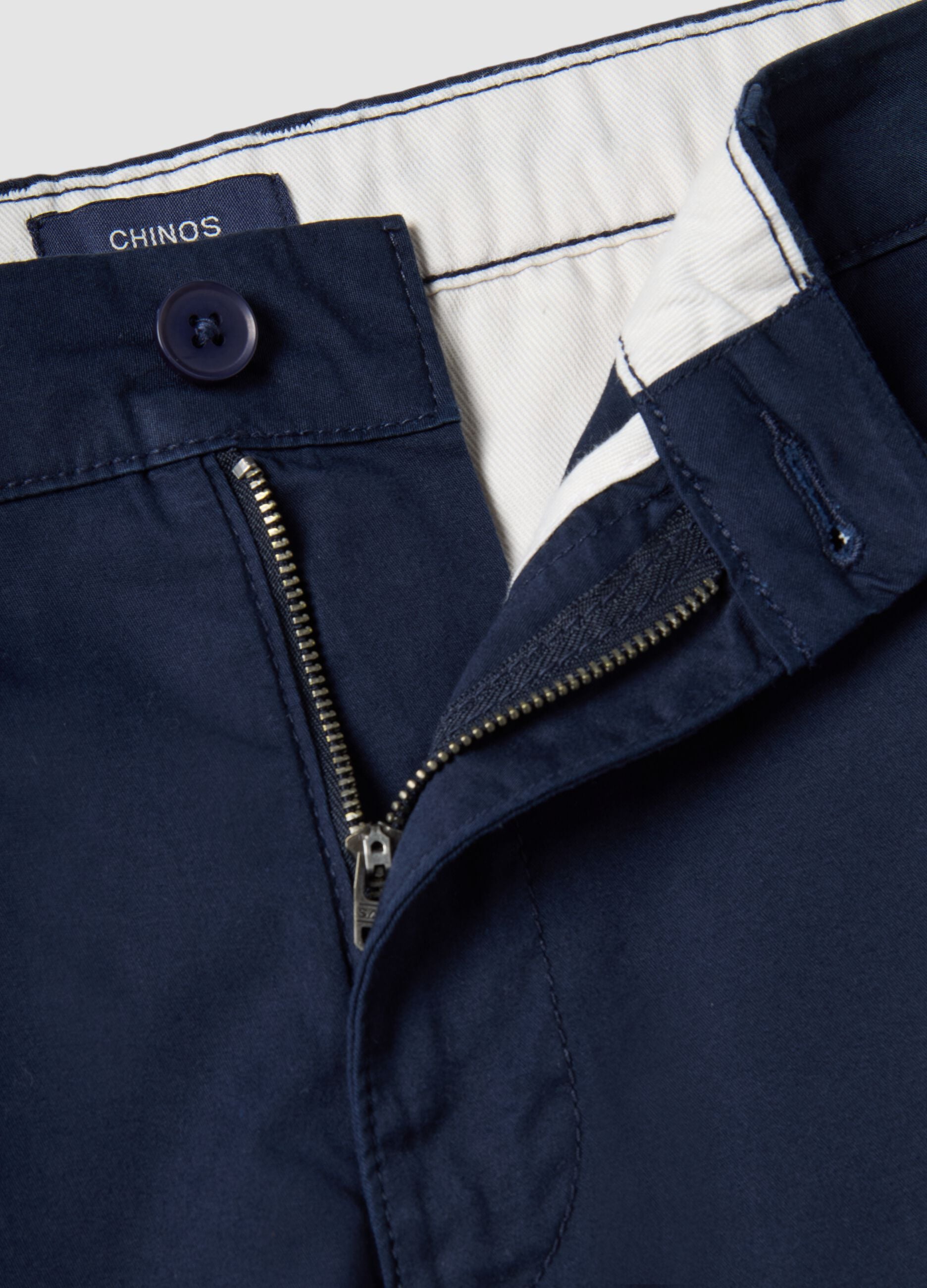 Blue stretchy cotton slim fit chino trousers