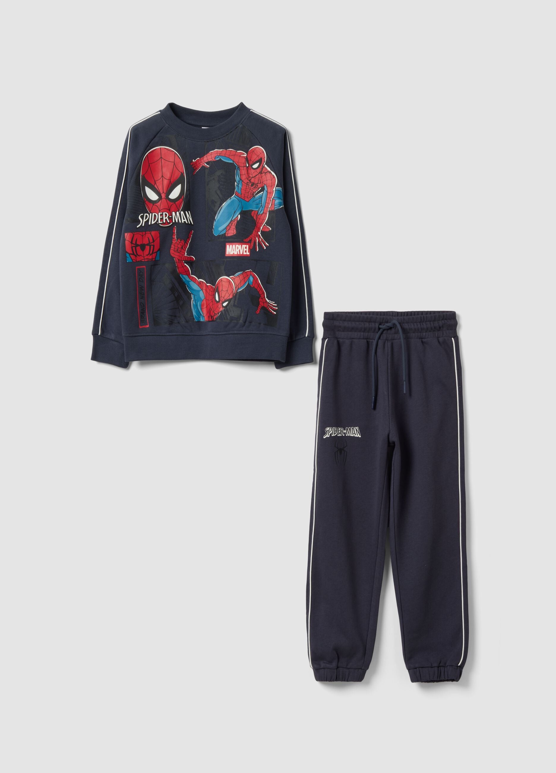 Black oversized cotton-blend jogging set with MARVEL Spider-Man print for boys