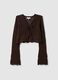 Cardigan deep V in crochet di puro cotone marrone regular fit_4