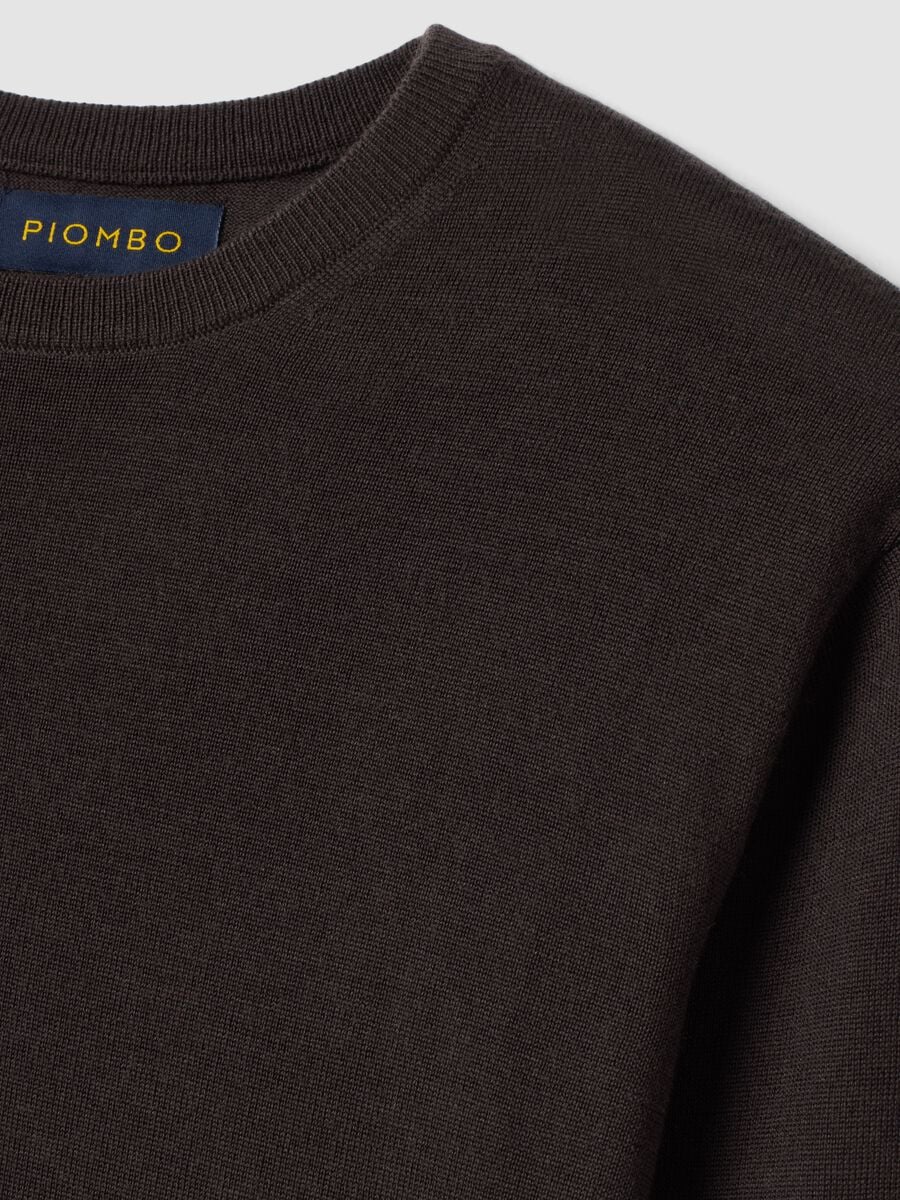 Brown pure merino wool crew-neck jumper, regular fit_1