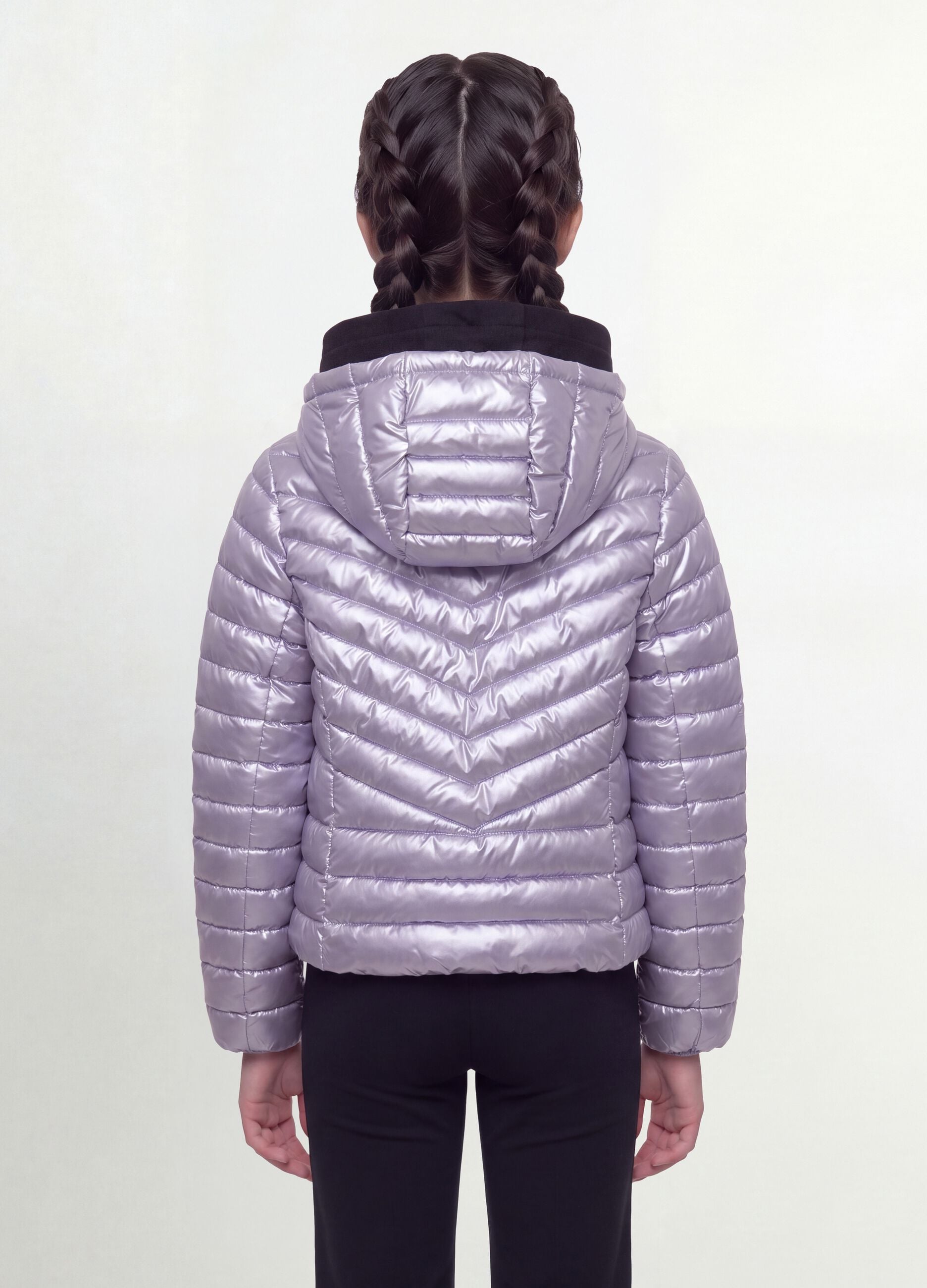 Purple Ultralight Padded Hooded Jacket with Zip for Girls