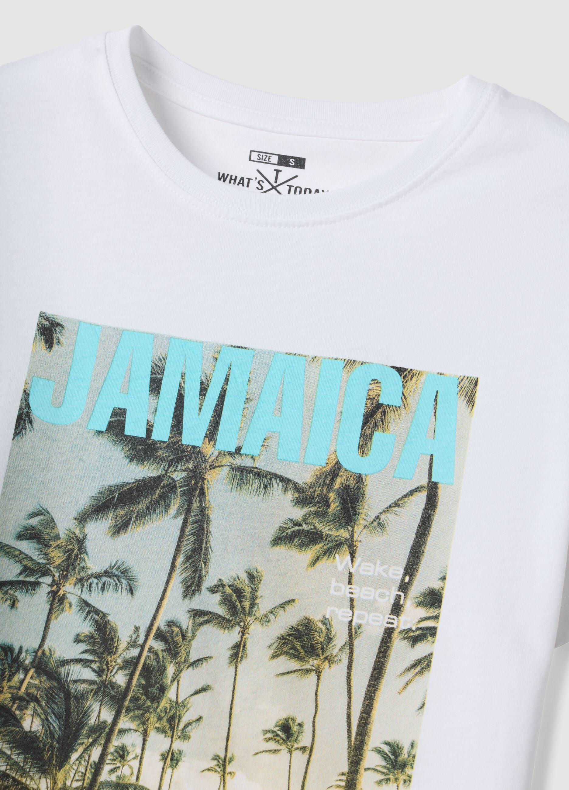White pure cotton T-shirt with front print, regular fit