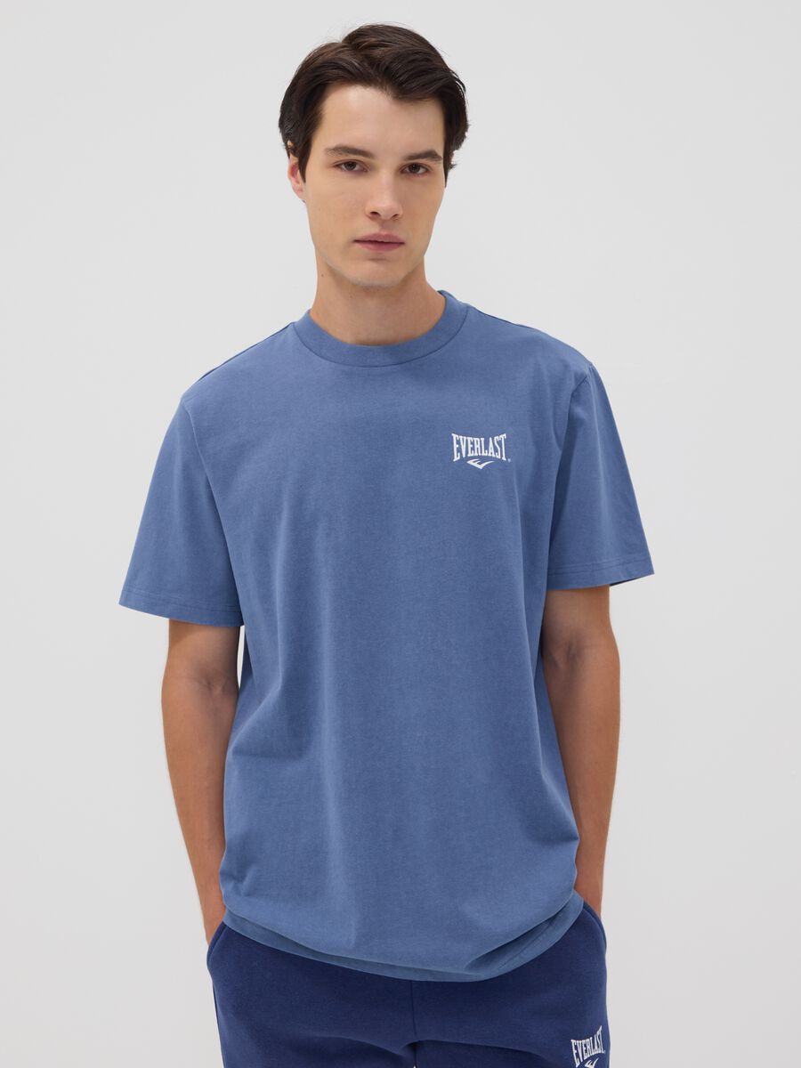 Blue pure cotton short-sleeve logo T-shirt_0