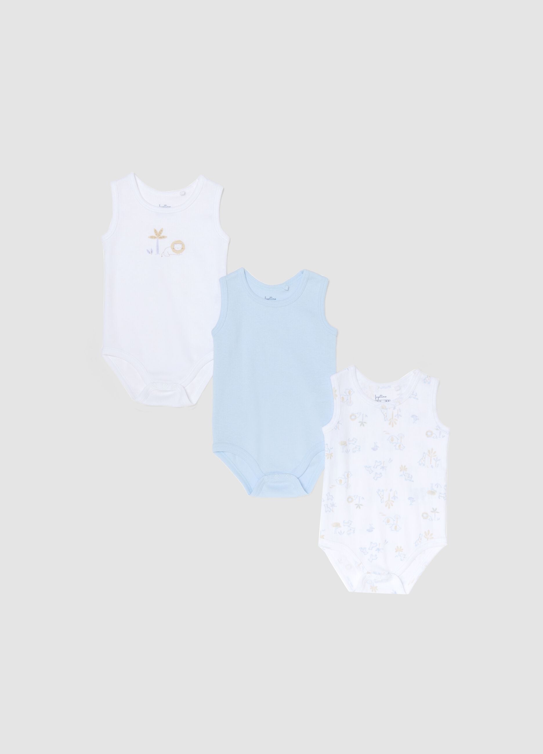 Multicolour sleeveless cotton bodysuit tripack for newborns