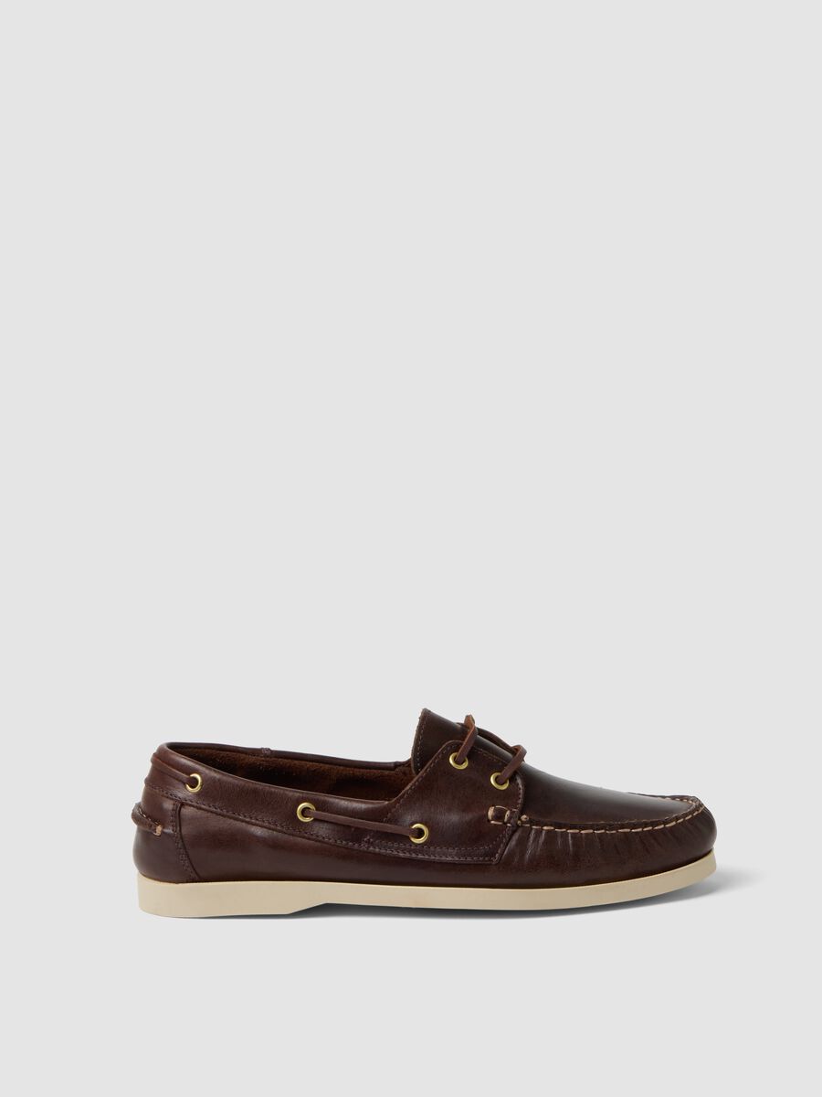 Scarpe da barca marroni in vera pelle_0