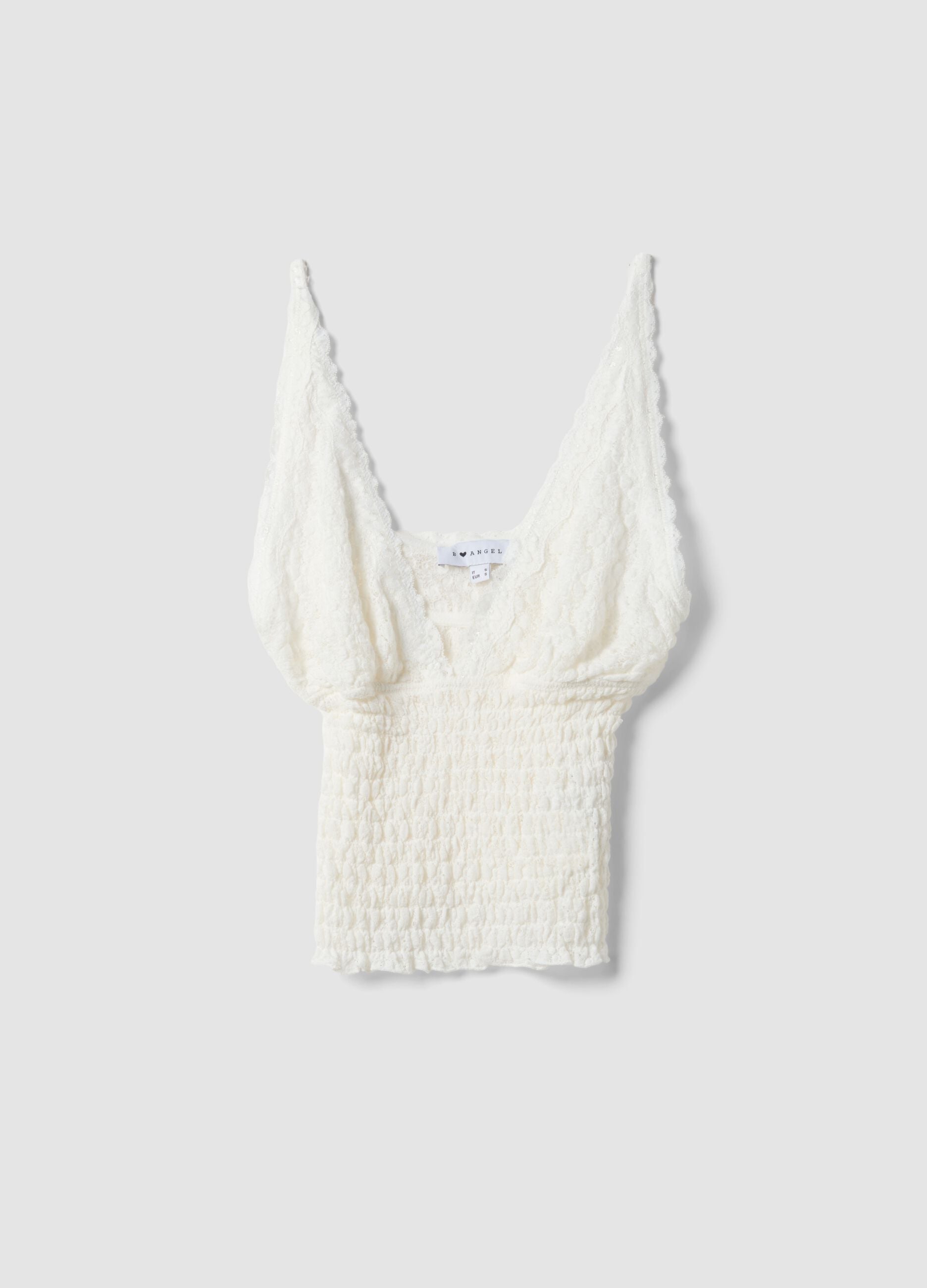 White stretch cotton fitted tank top with floral lace