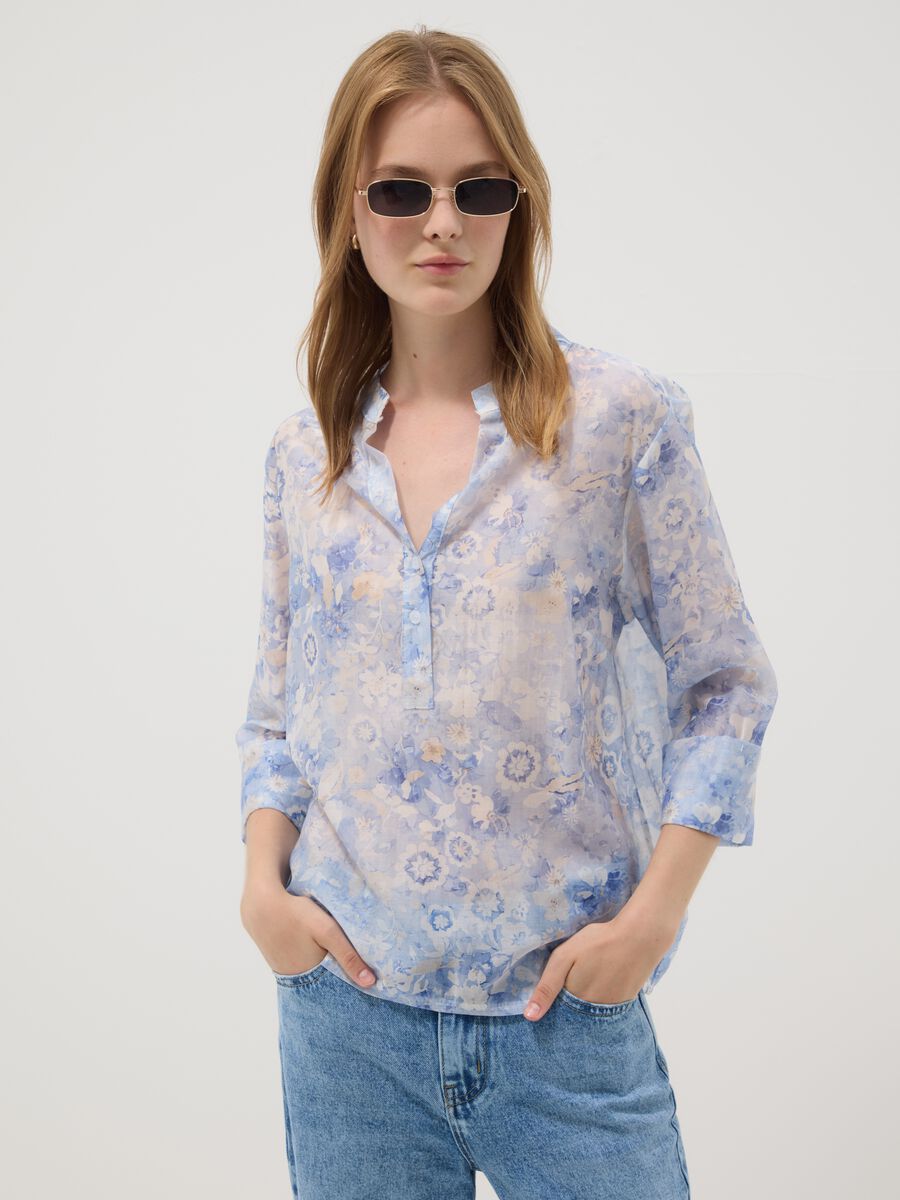 Blue floral lyocell-blend blouse_0