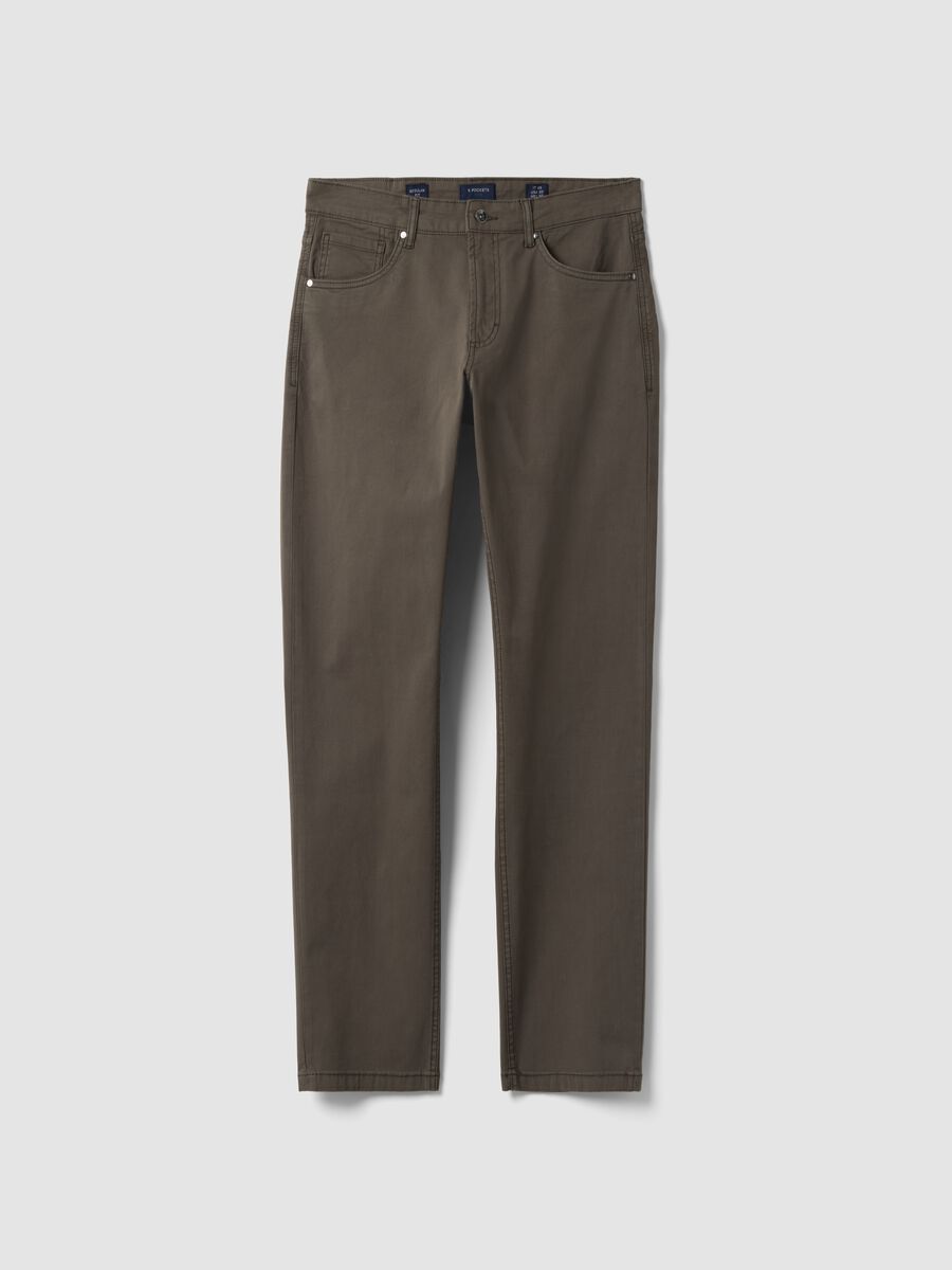 Pantaloni grigi in twill di cotone elasticizzato regular fit_0
