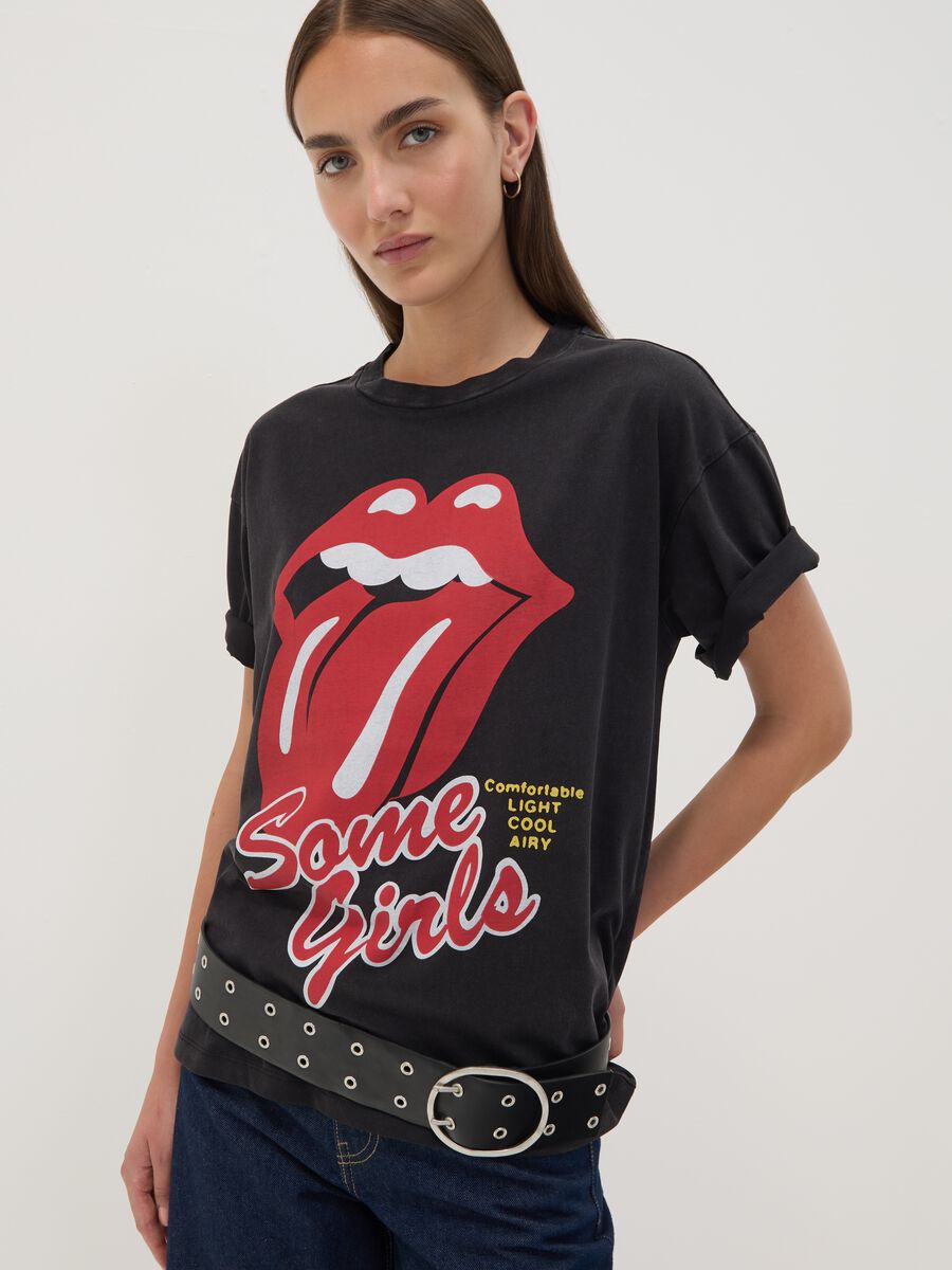 Black pure cotton T-shirt with The Rolling Stones print_0