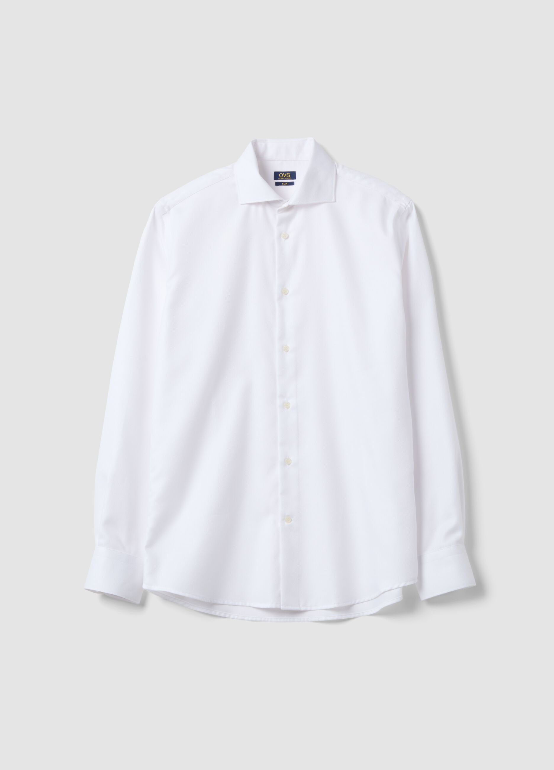 White slim-fit pure cotton shirt with cutaway collar