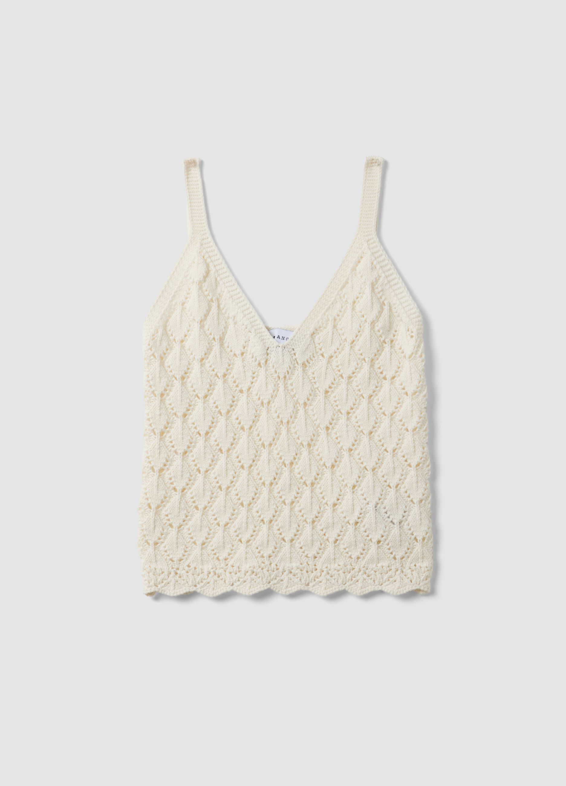 White pure cotton crochet waistcoat, regular fit