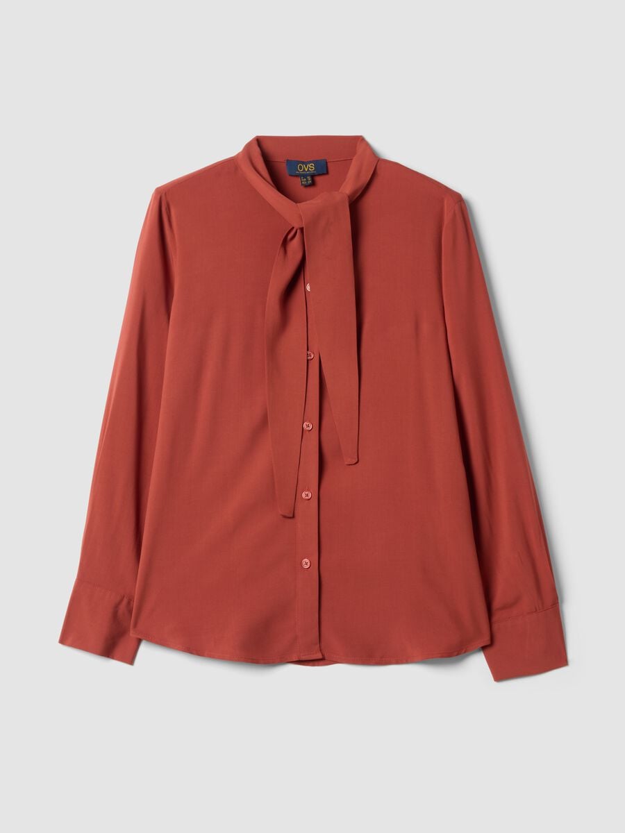 Red pure viscose shirt with neck bow, regular fit_4