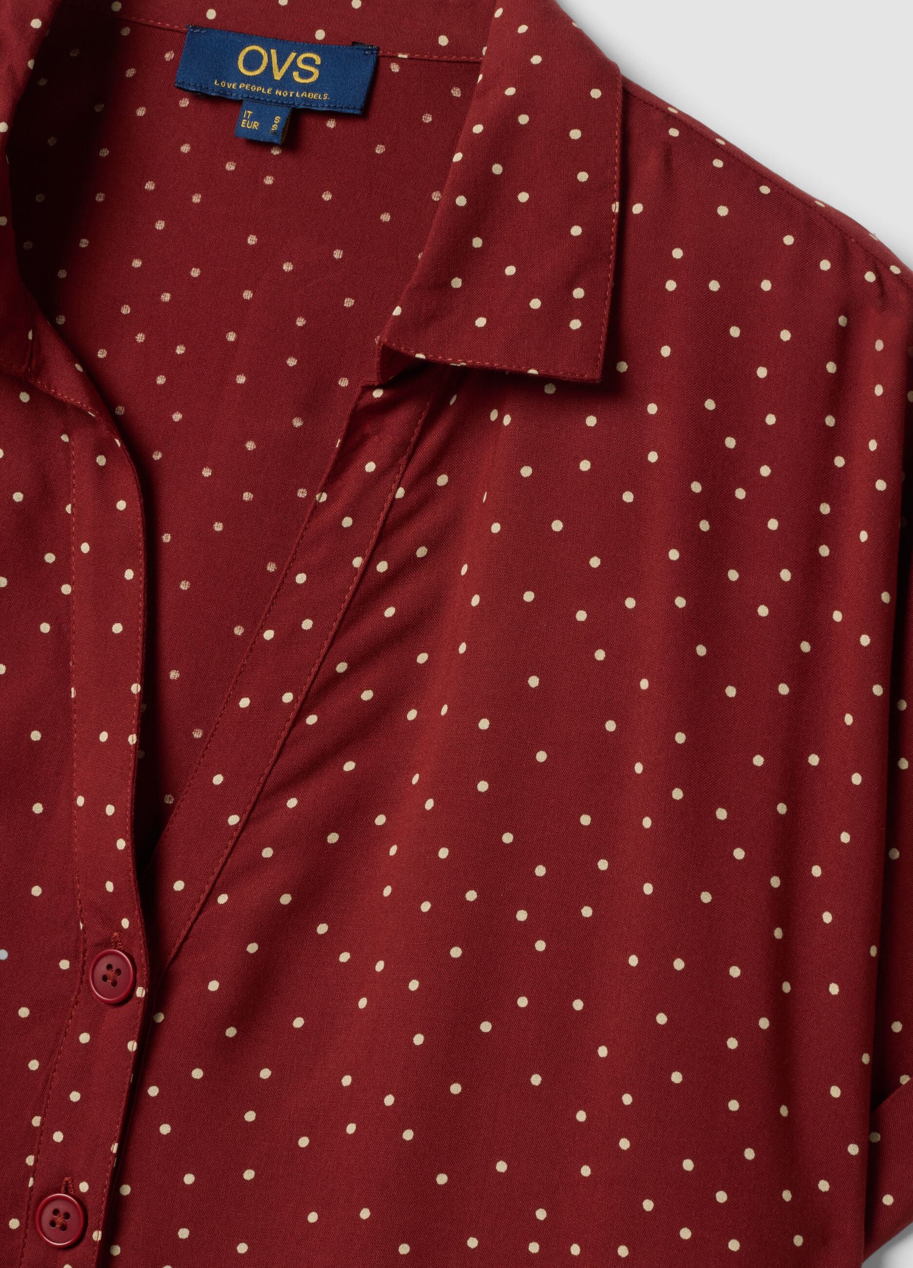 Red polka-dot pure viscose short-sleeved oversized shirt