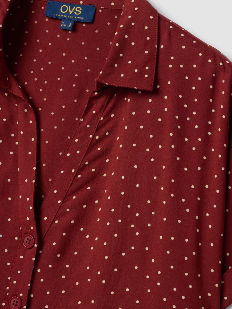 Red polka-dot pure viscose short-sleeved oversized shirt_6