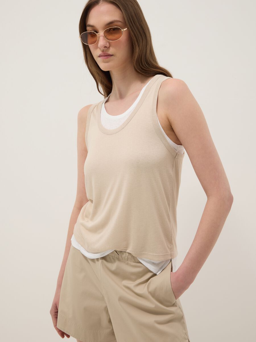 Beige regular-fit viscose-blend tank top_1