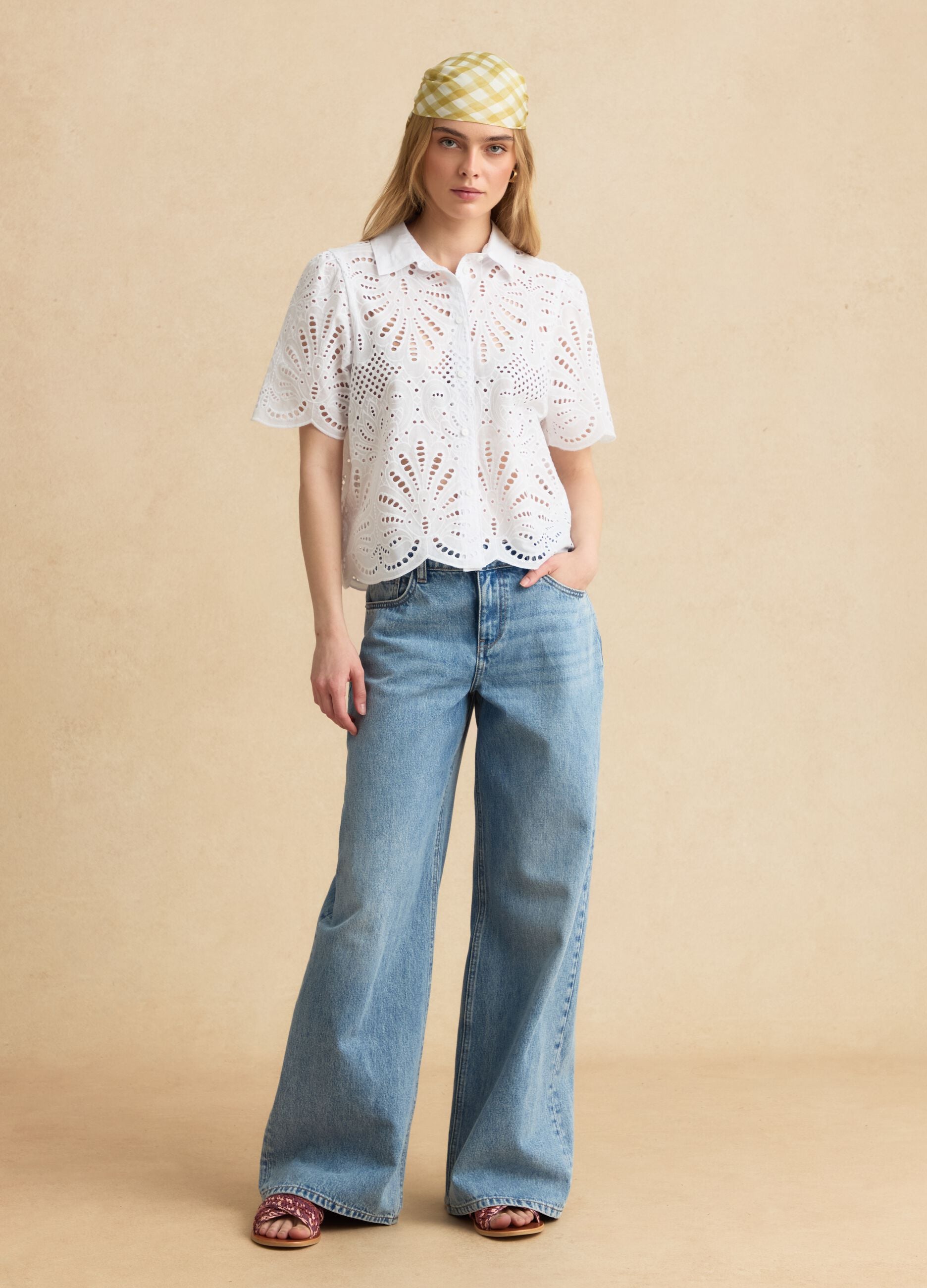 White pure cotton broderie anglaise shirt