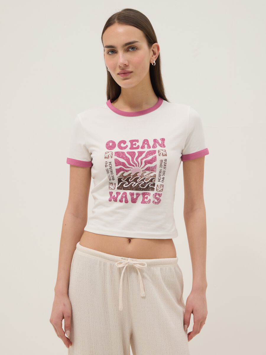 White regular-fit stretch cotton T-shirt with print_1