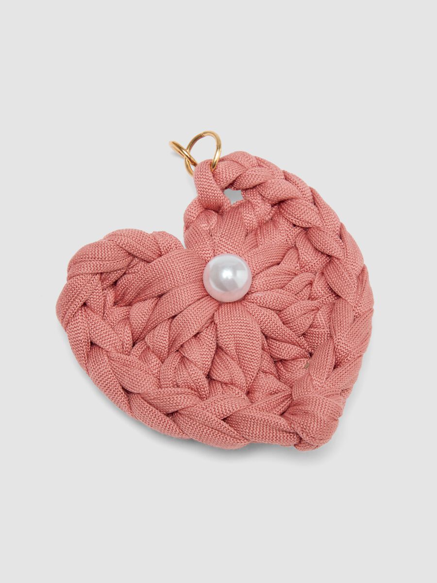 Portachiavi rosa con cuore intrecciato e fiocco_1