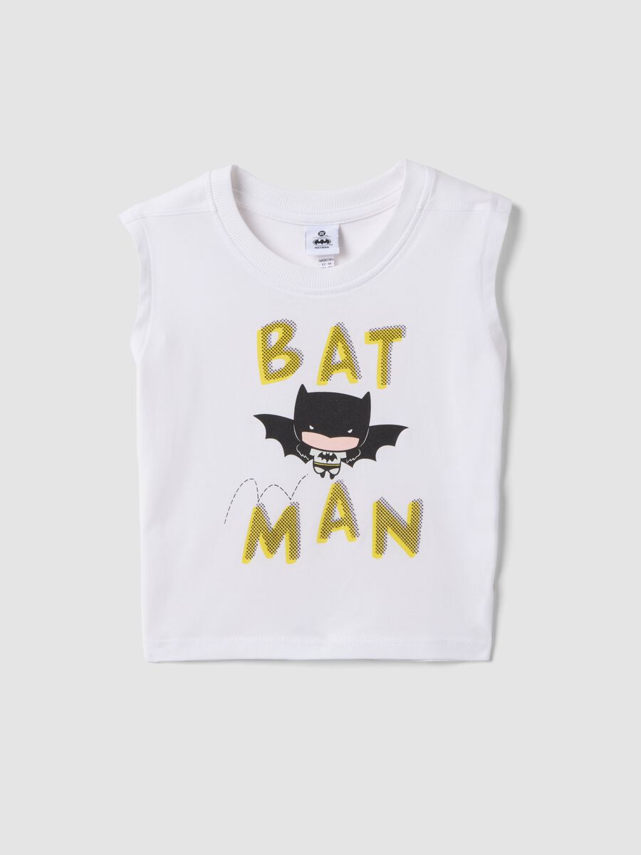 Tank top in puro cotone bianco da bimbo regular fit con stampa Batman_0