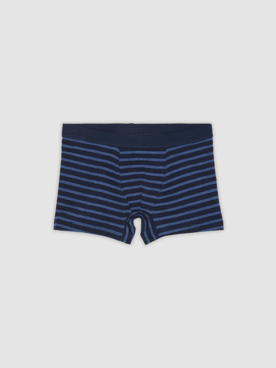 Blue striped organic stretch cotton midi boxer shorts for boys_0