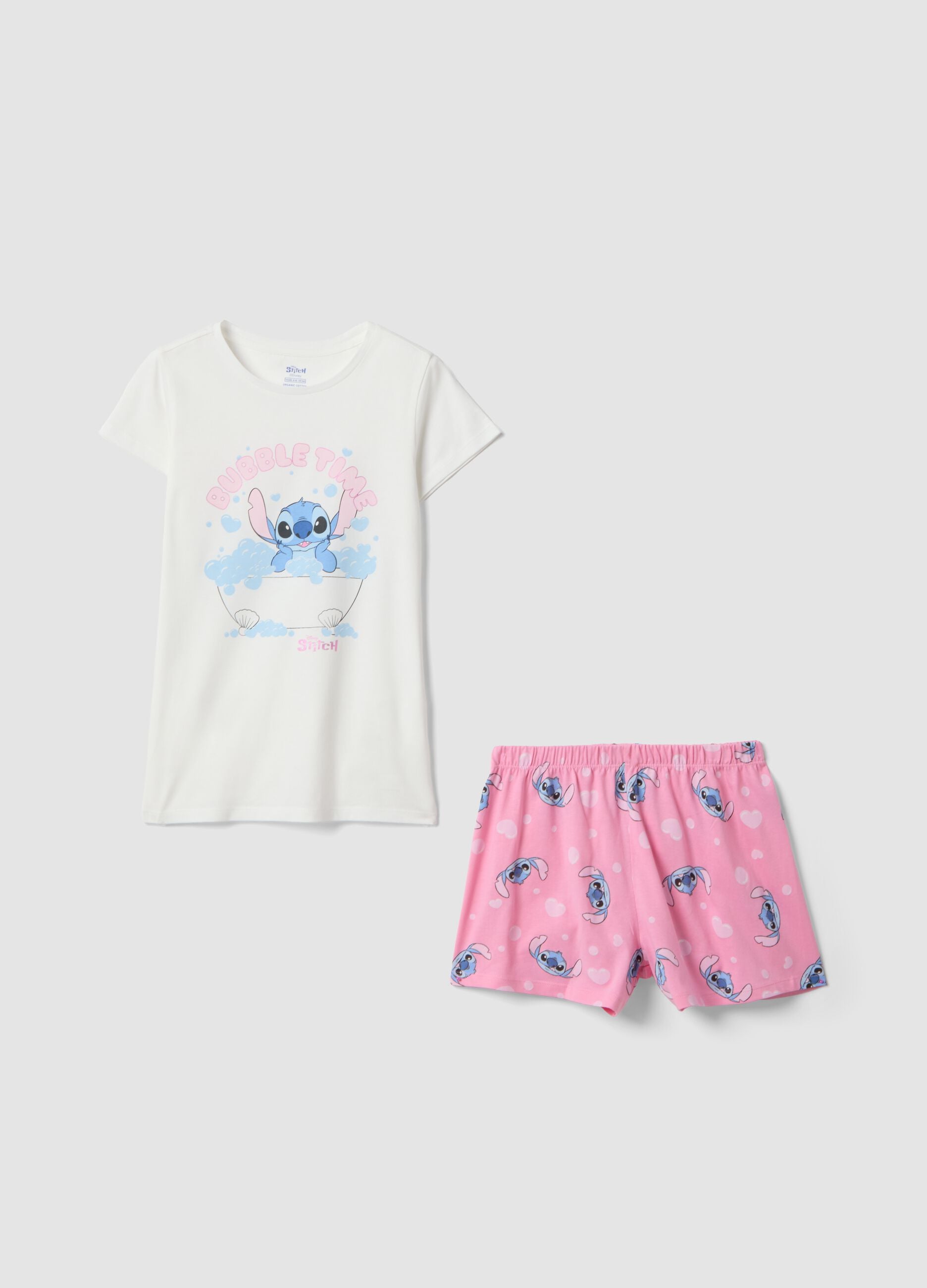 Girls&rsquo; multicolour pure cotton short pyjamas with Stitch