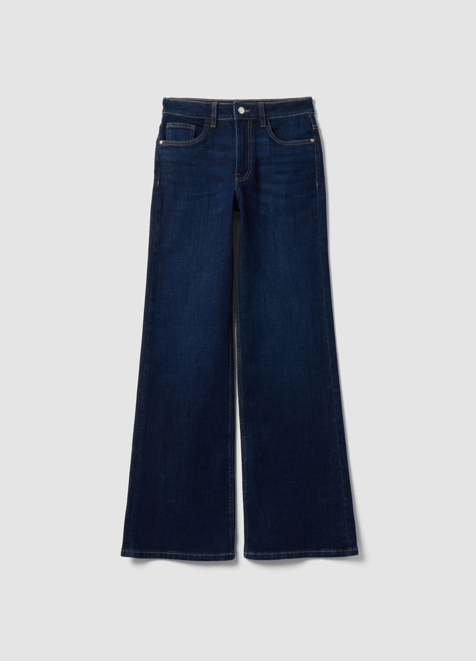 Blue stretch cotton wide-leg jeans