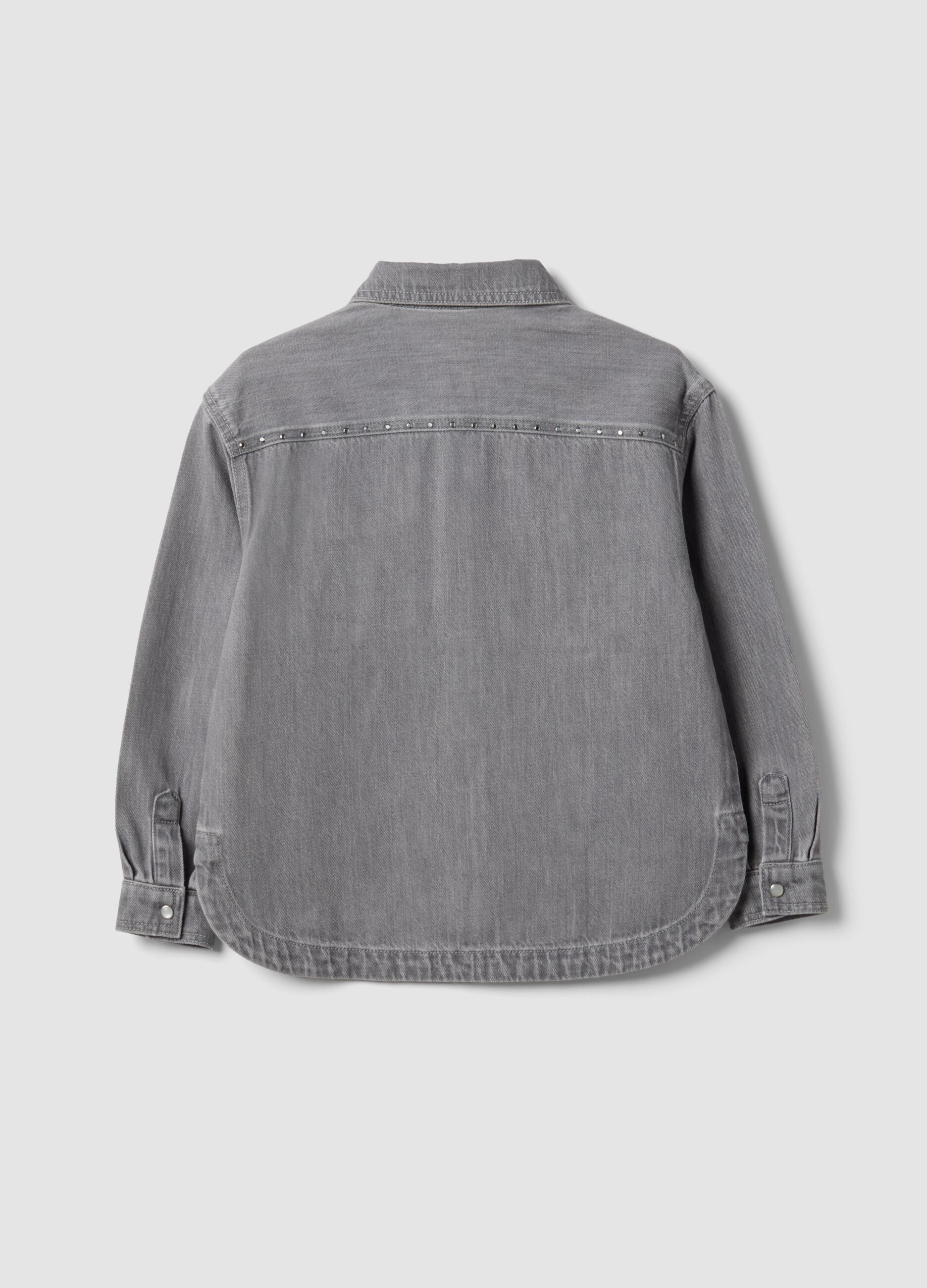 Grey oversized pure cotton shirt with studs for girls