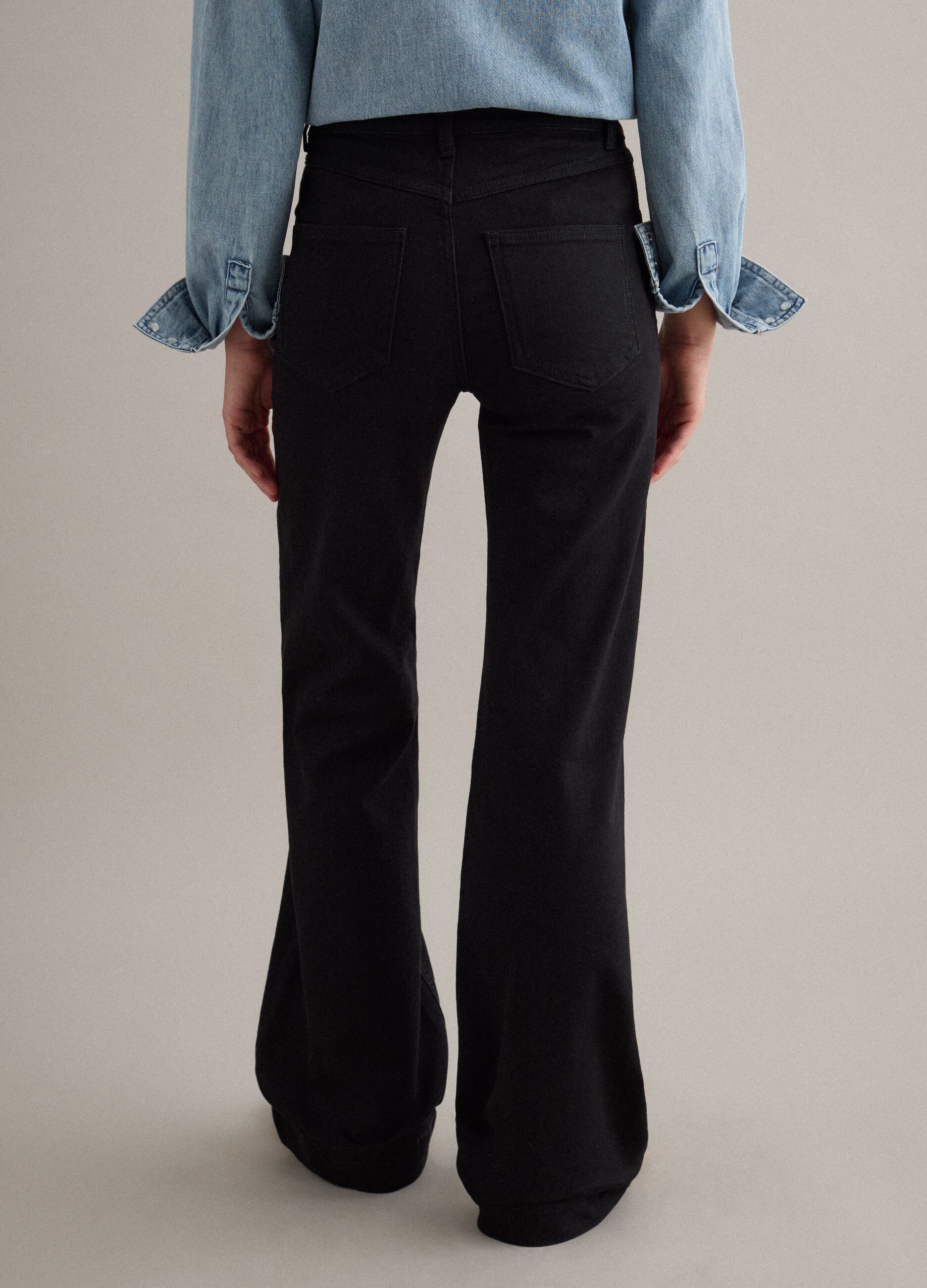 Black stretch cotton bootcut jeans