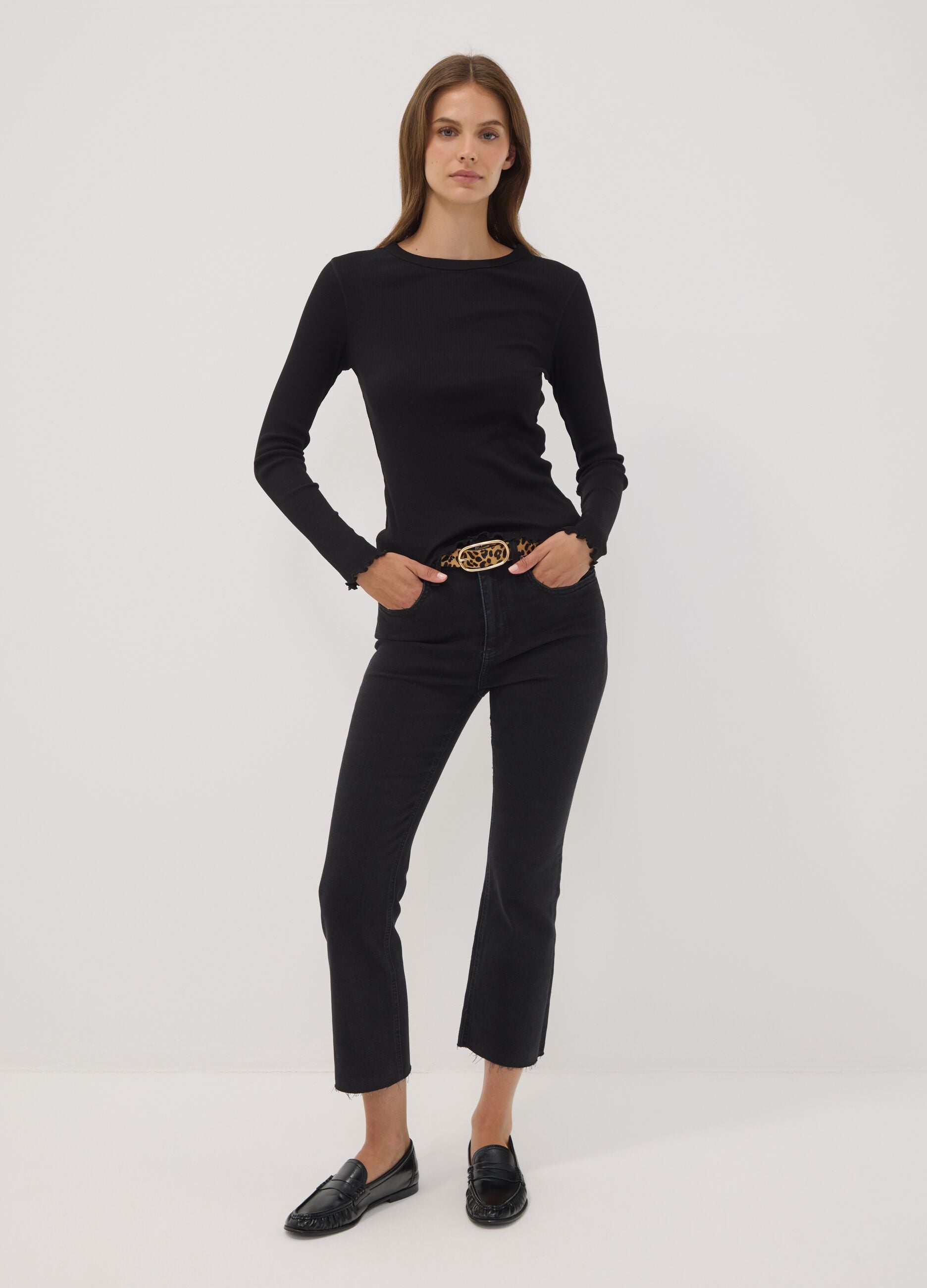 Black stretch-cotton denim flare-fit jeans