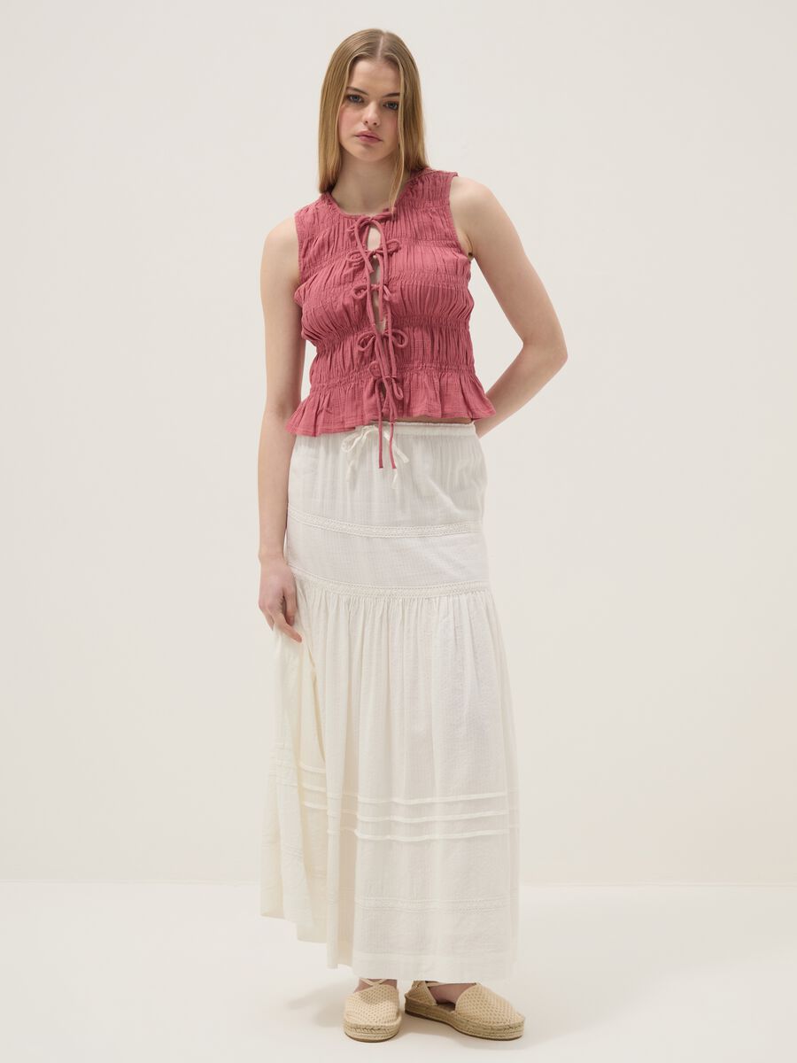Pink pure cotton regular-fit blouse with bow fastenings_1