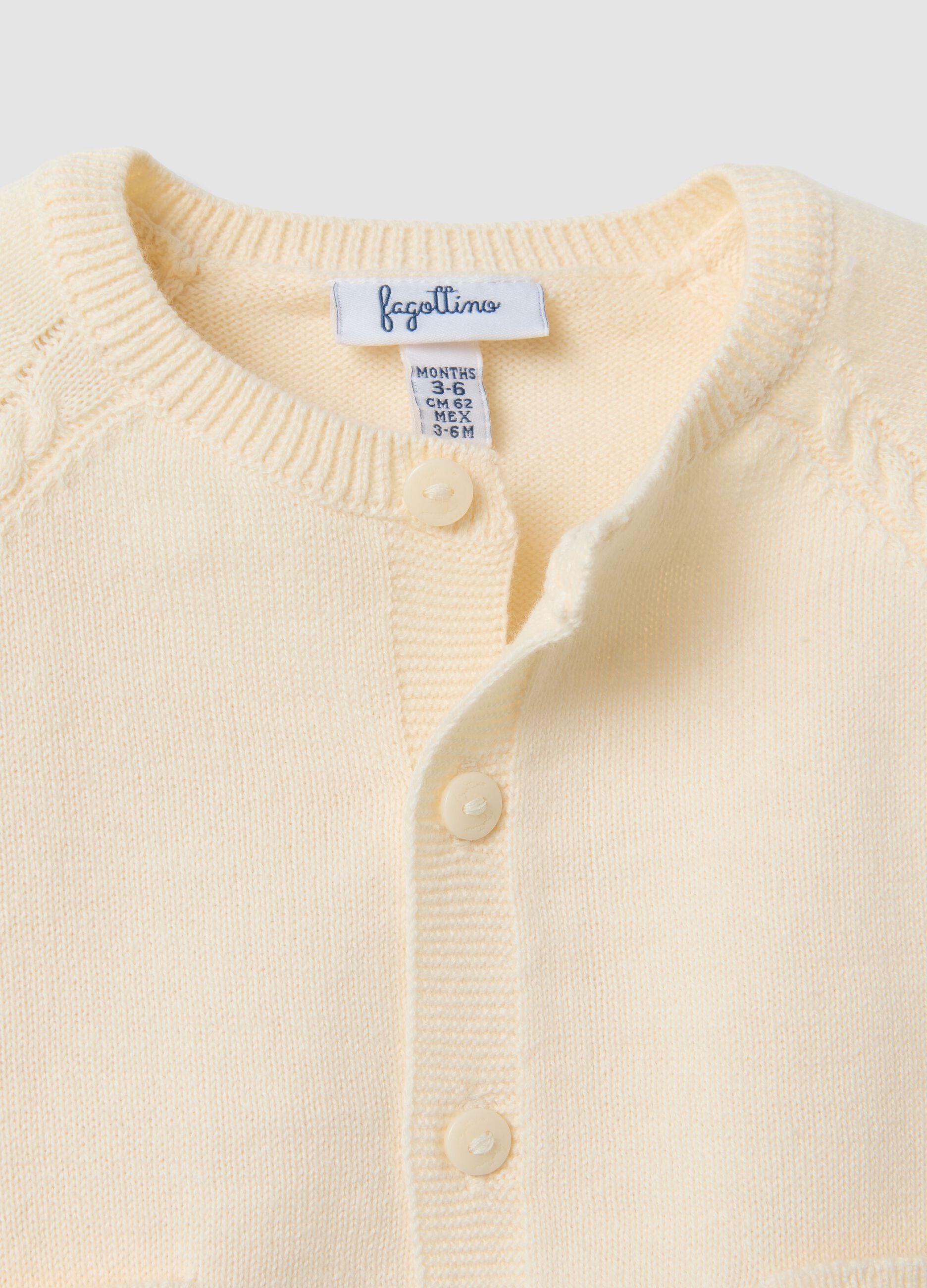 Beige organic cotton knit set with cardigan and trousers