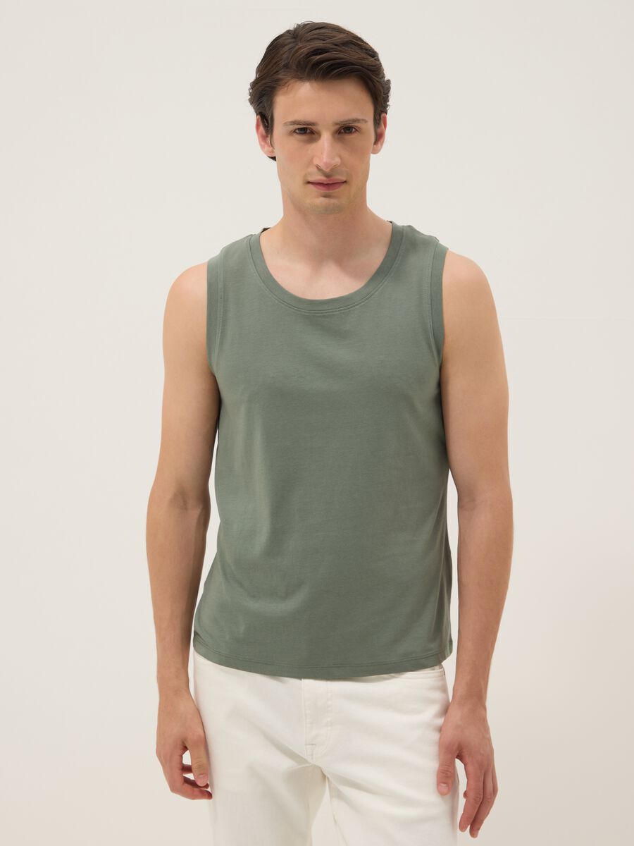Green crew-neck vest top in pure cotton, regular fit_0
