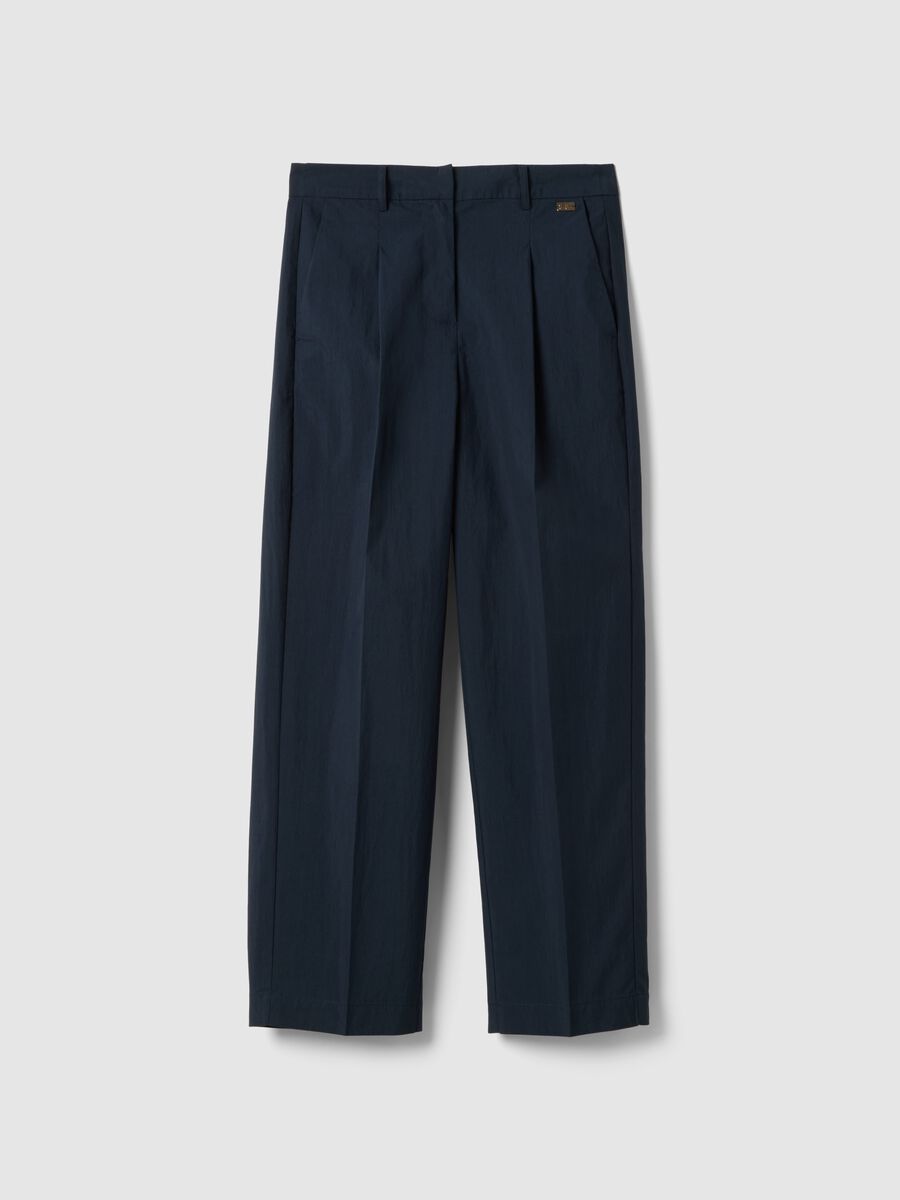 Blue cotton blend straight fit trousers_4