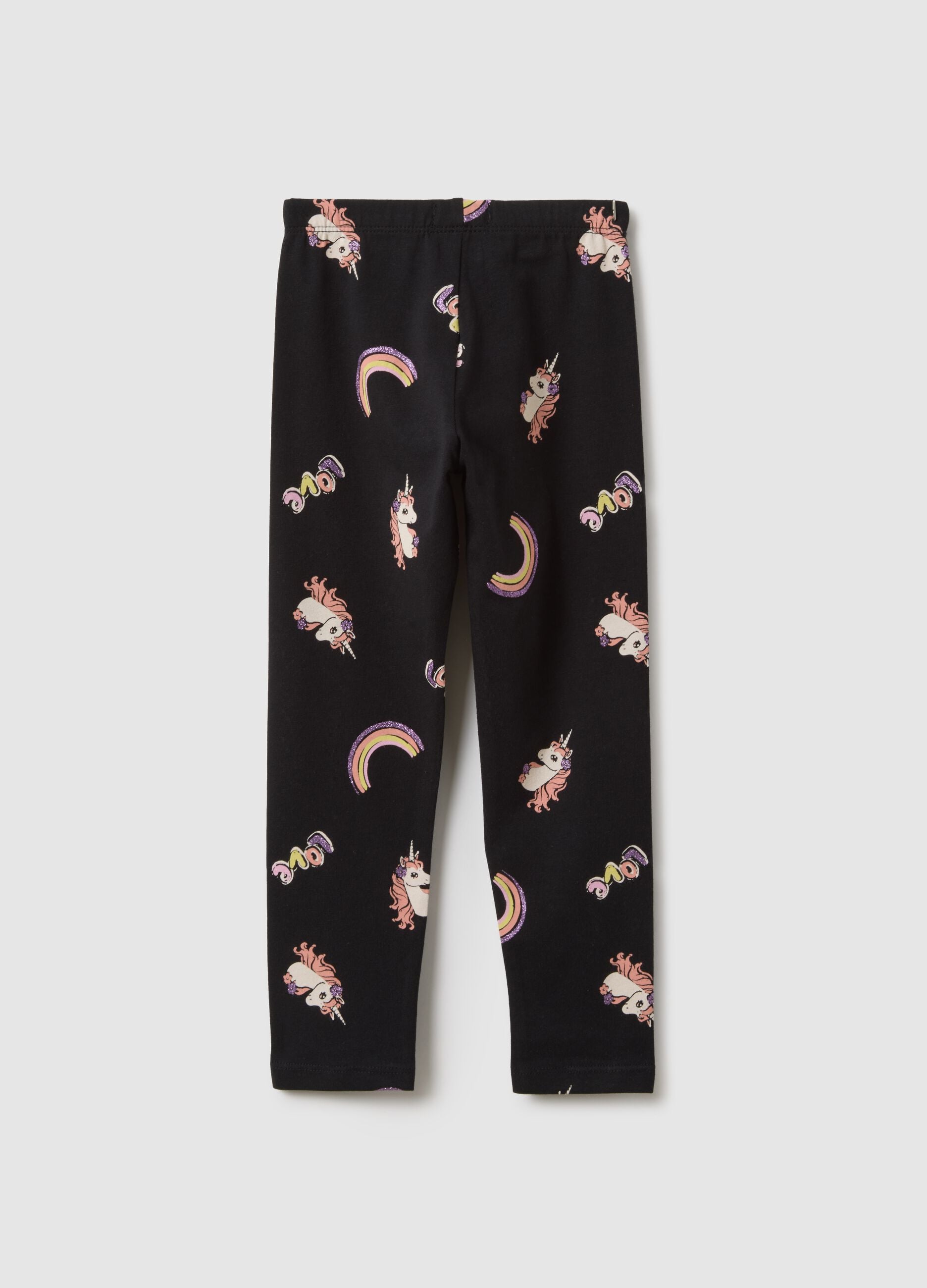 Girls' Black Stretch Cotton Skinny Fit Leggings with Prints