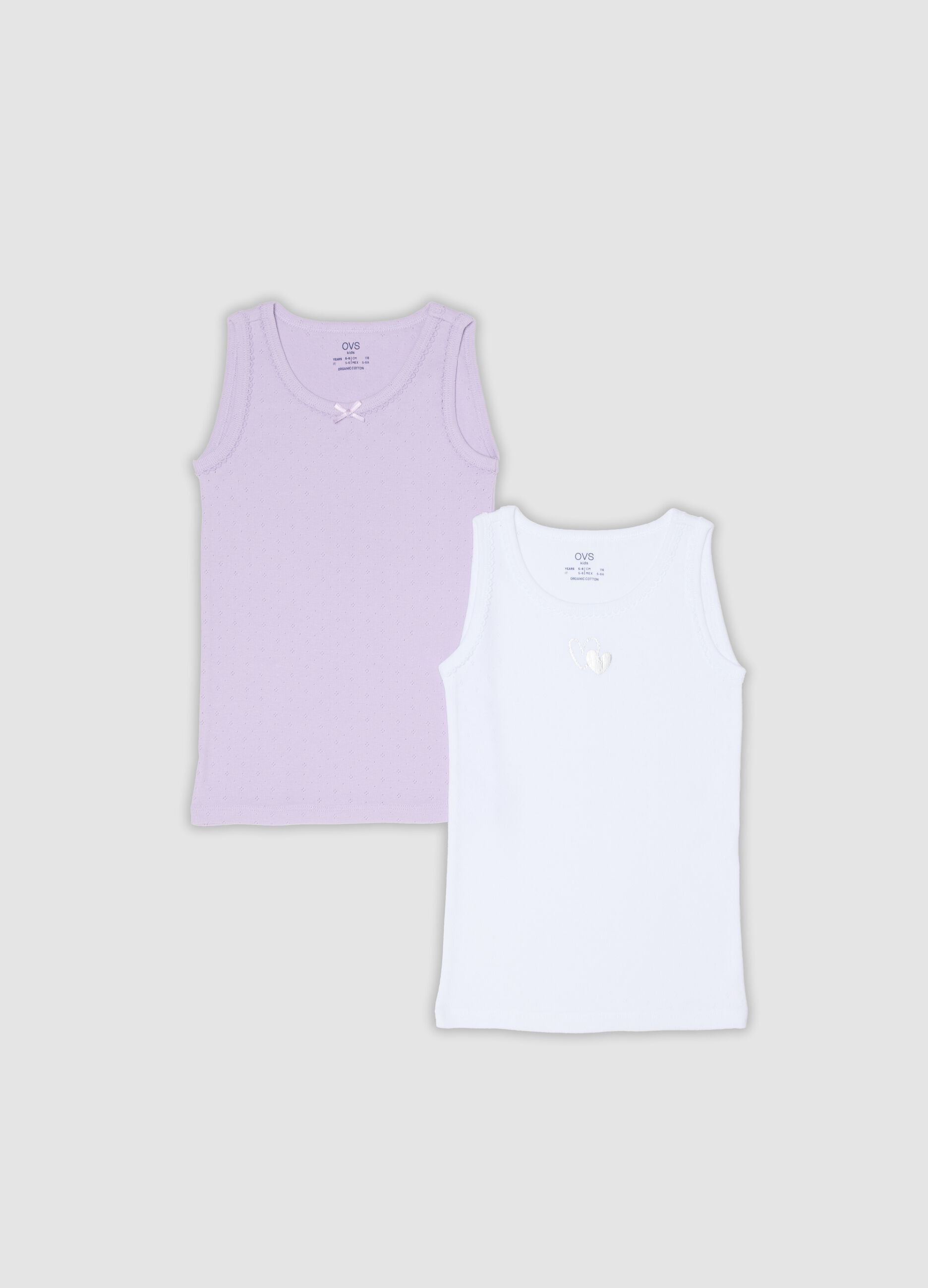 2-pack purple and white organic cotton vests, regular fit