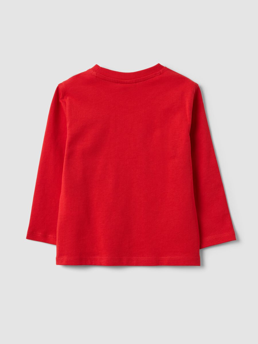 Red pure organic cotton T-shirt with college print for baby boy_1