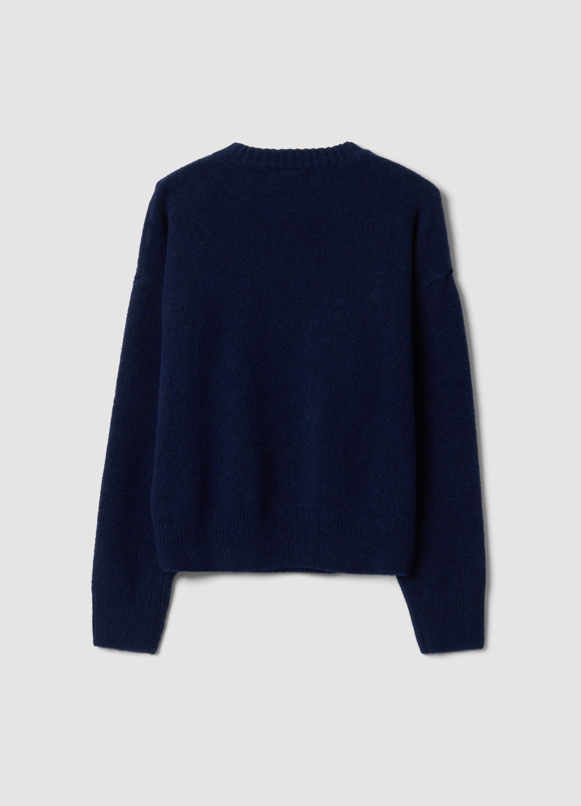 Maglia blu in viscosa elasticizzata girocollo jacquard
